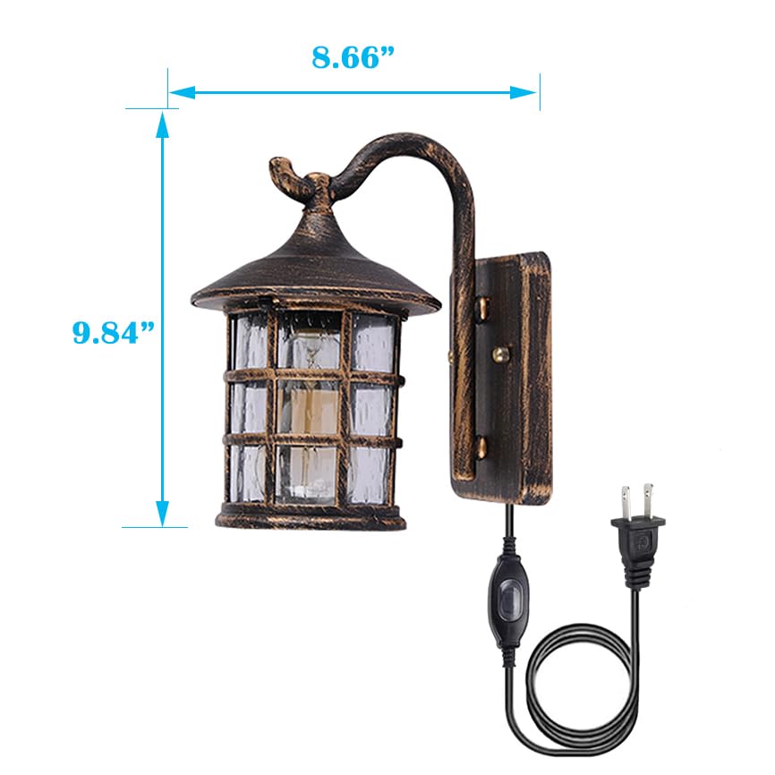 Kiven Plug-in Wall Sconce with Timer - Waterproof On/Off Switch - Durable Cast Aluminum Wall Mounted Light for Outdoor & Indoor Use - Perfect for Bedroom, Patio, and Bedside Lighting