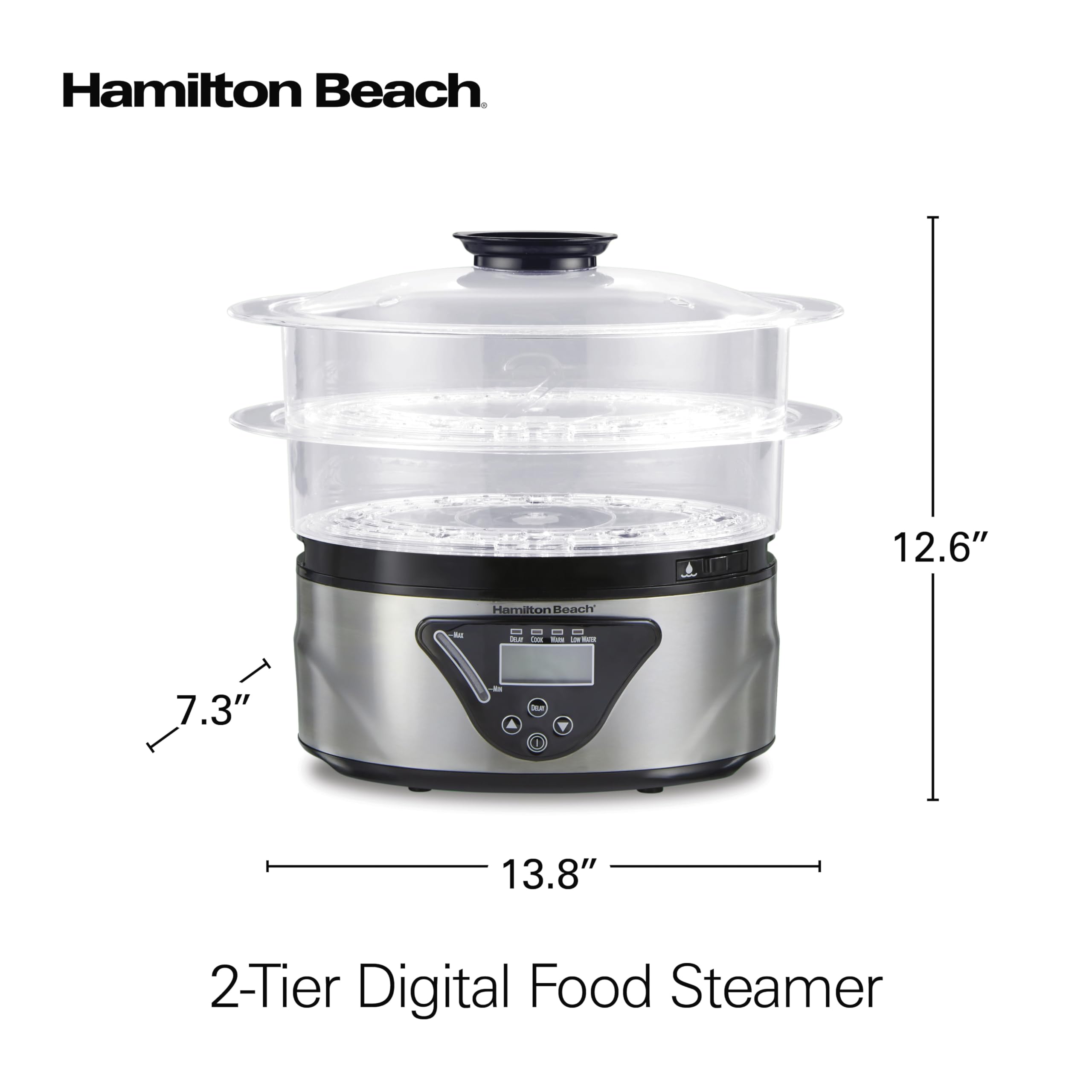 Hamilton Beach 5.5 Quart Digital Electric Food Steamer & Rice Cooker - Healthy Cooking for Vegetables, Seafood & Rice - Stackable Two-Tier Stainless Steel Bowls - Perfect for Meal Prep, Family Dinners & Healthy Eating (Black & Stainless Steel)