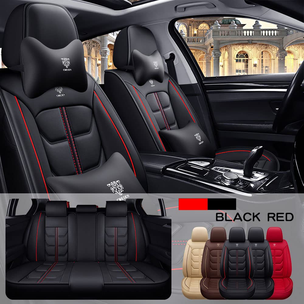Premium PU Leather Waterproof Car Seat Covers for Mercedes-Benz S-Class W126 (1995-2003) - Luxury Full Set Black & Red Interior Accessories | Perfect for Daily Commuting, Road Trips & Vehicle Protection
