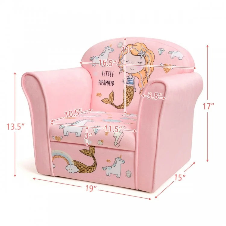 Mermaid Armrest Kids Sofa - Upholstered Comfortable Couch for Girls' Bedroom, Playroom & Nursery Decor | Perfect for Reading, Relaxing & Playtime