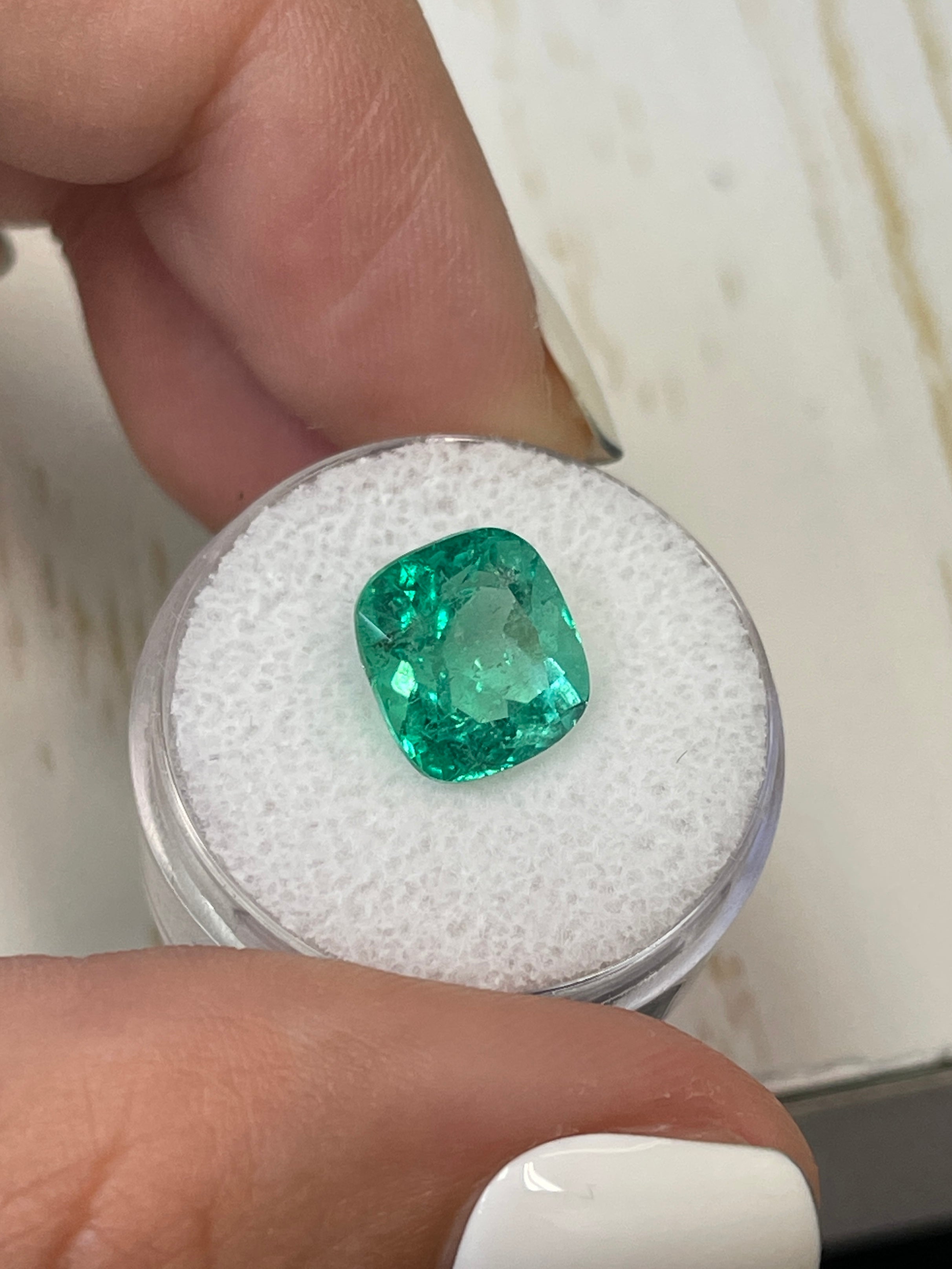 5.29 Carat Certified Natural Loose Colombian Emerald - Bluish Green Cushion Cut 10.5x9.7mm | Engagement Ring, Pendant & Jewelry Making Gemstone