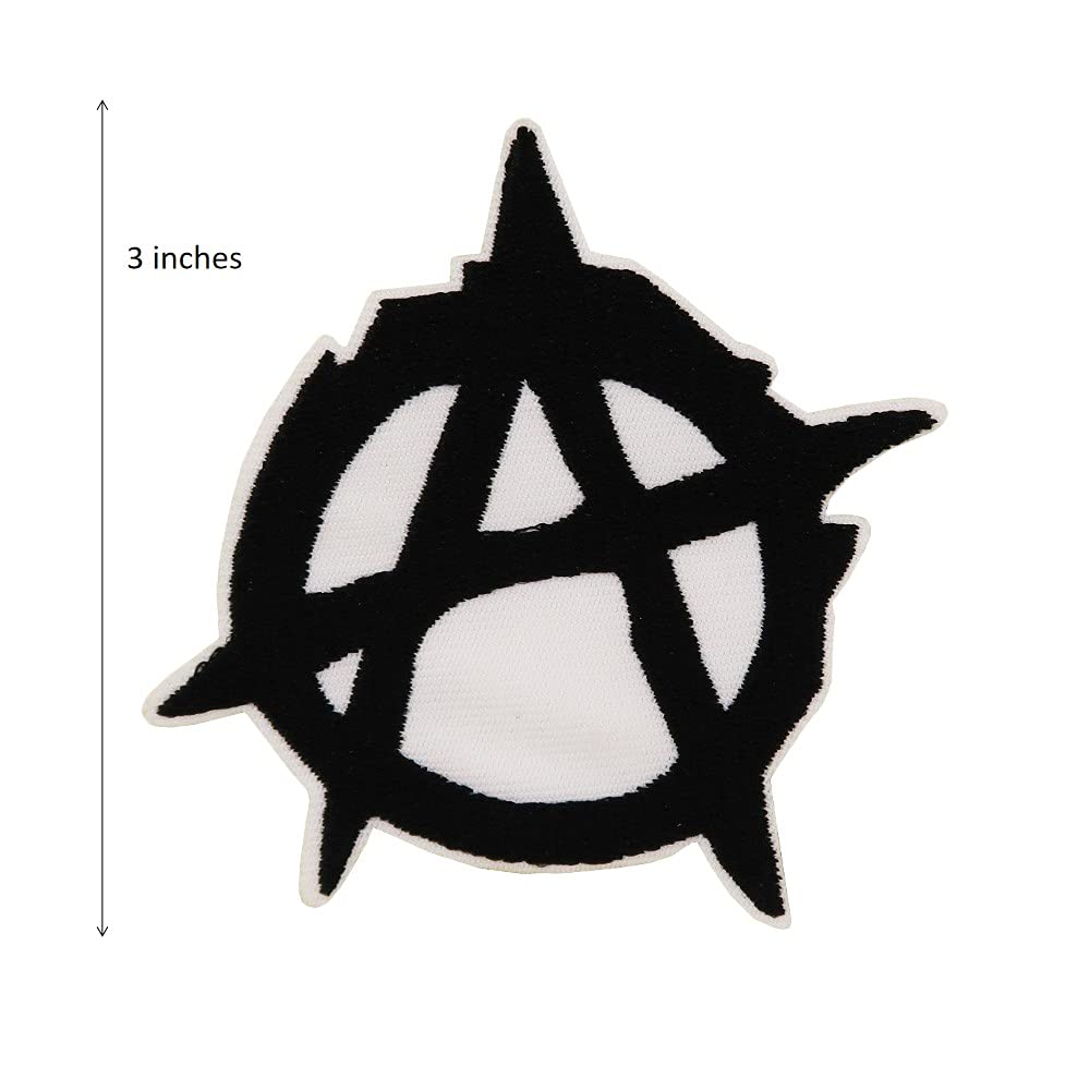 Anarchy Symbol Iron On Patch - Punk Goth Embroidered Emblem for Jackets, Vests & Backpacks - DIY Anarchism Logo Sew On Badge for Bikers & Rebels