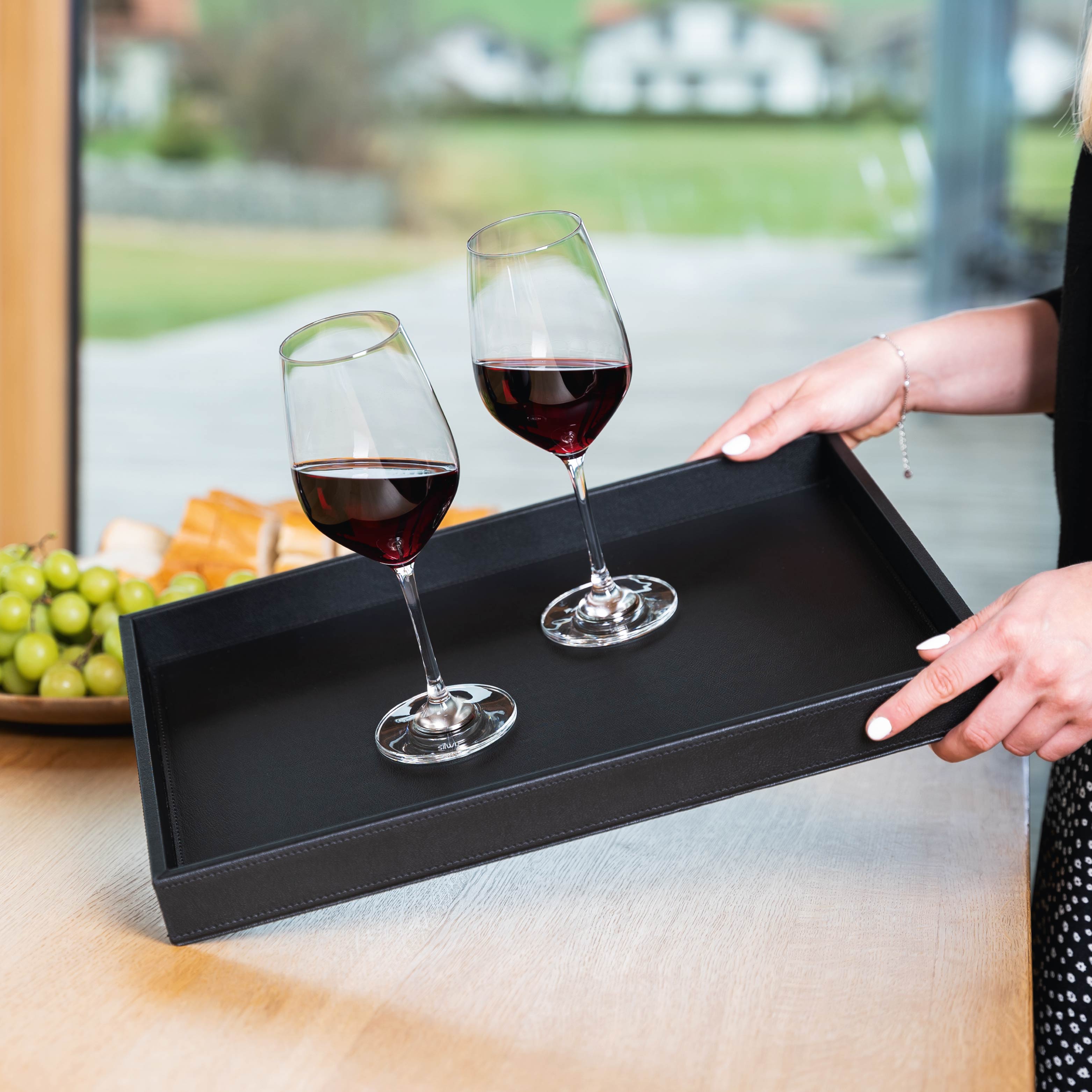 Metal Tray in Leather Look - Black | Stylish Serving Tray for Dining, Coffee Table Decor & Gift Ideas