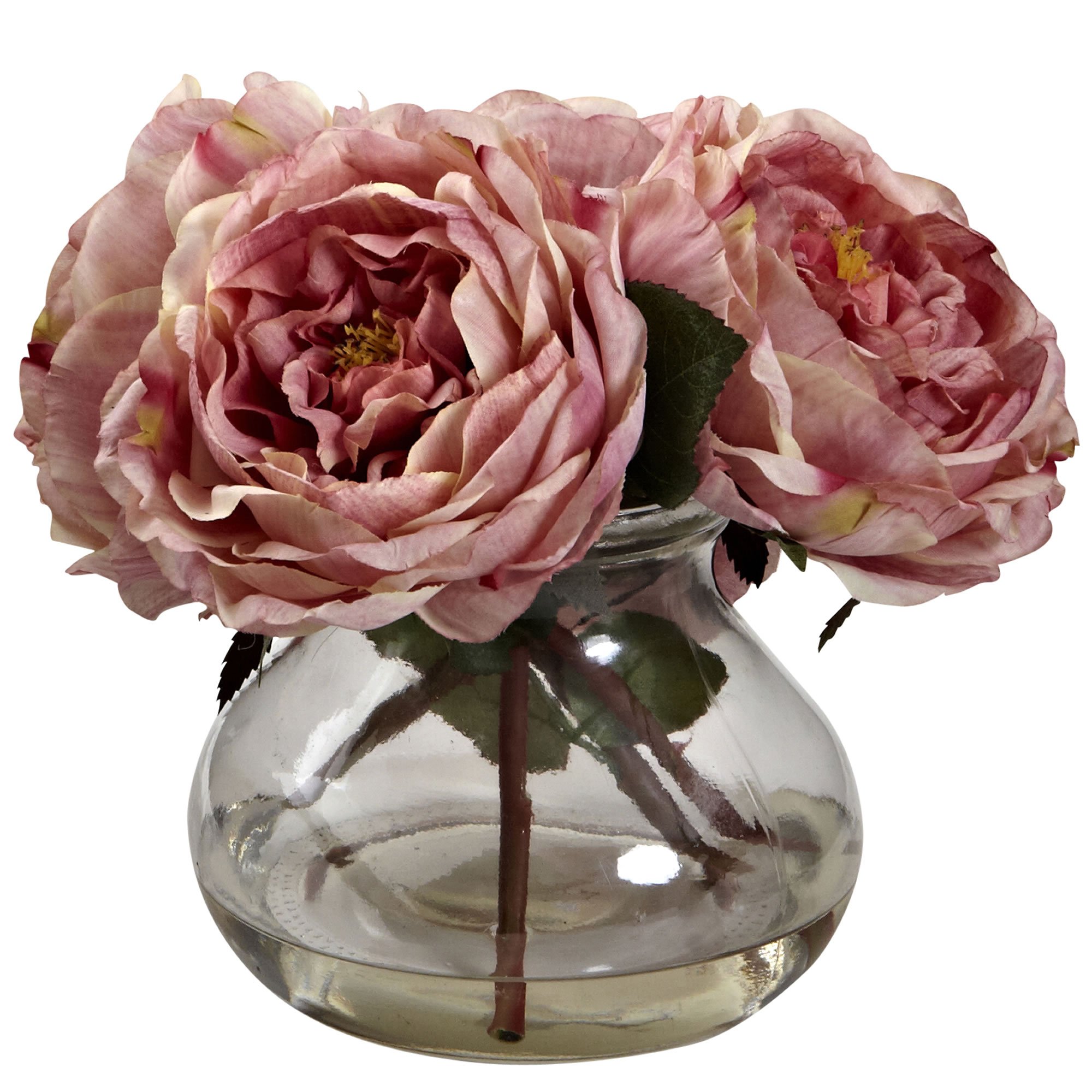 Nearly Natural 1391-PK Realistic Silk Fancy Rose Bouquet in Pink with Glass Vase - Perfect for Home Decor, Wedding Centerpieces & Romantic Gifts