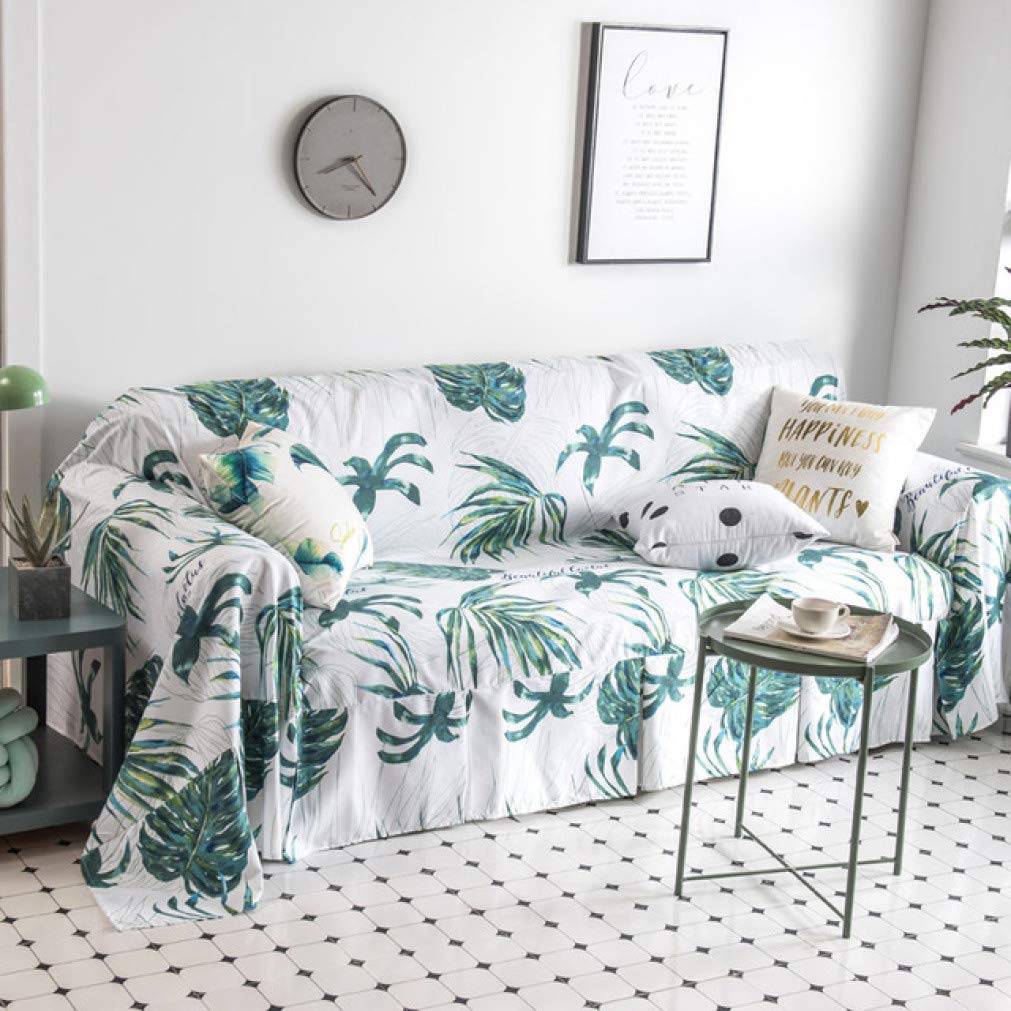 Green Leaf Printed Sofa Slipcover - Universal Dustproof Couch Cover for 3/4 Seater & Loveseat | Modern Living Room Decor | Perfect for Home, Office & Airbnb Styling