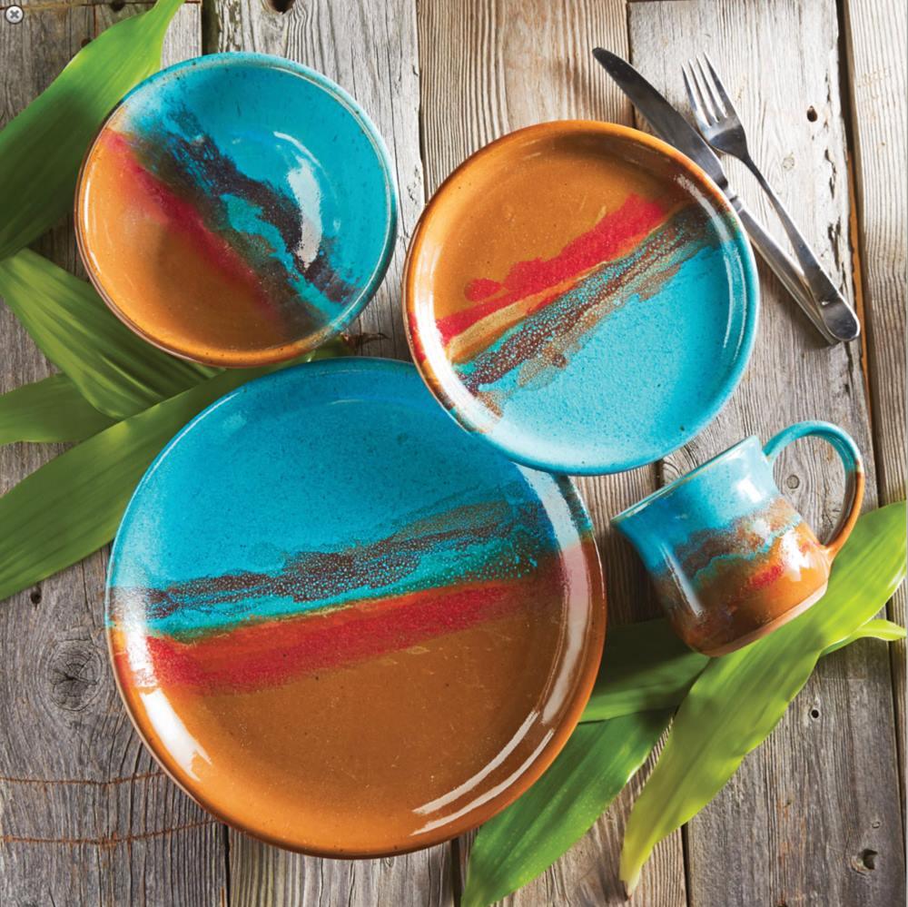 Lune Azul Handmade Ceramic Dinnerware Set - Turquoise Blue Pottery Plates & Bowls for Home Dining & Kitchen Decor