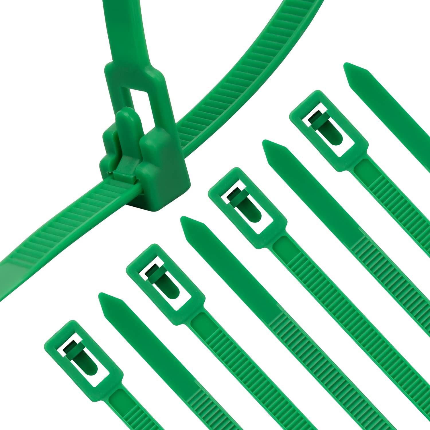 XINGO 100PCS 8 Inch Reusable Green Cable Ties - Heavy Duty 25lbs Adjustable Zip Ties for Wire Management, Indoor & Outdoor Use - Perfect for Organizing Cables, DIY Projects, Home Office and Garden
