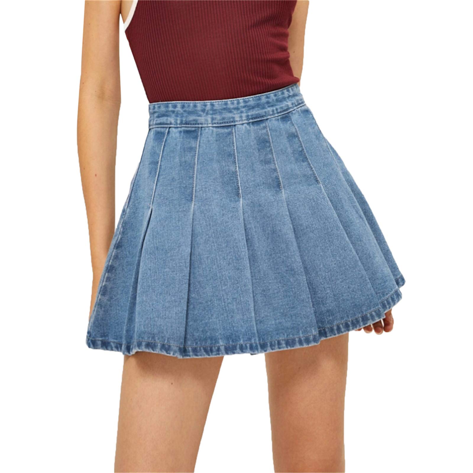 Merqwadd Women's Pleated High Waisted A-Line Mini Skirt with Built-in Shorts - School Uniform, Work, Party & Casual Wear