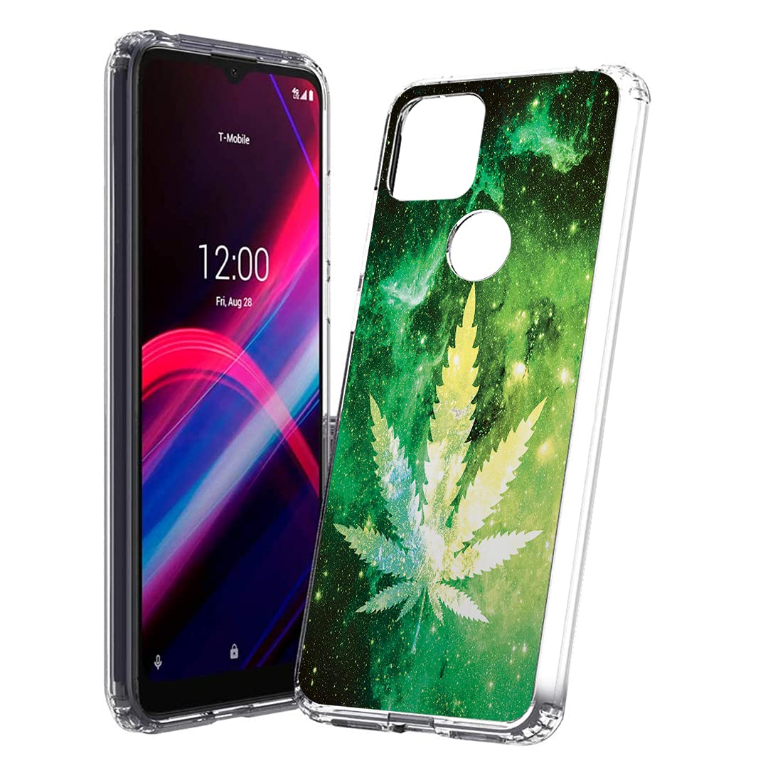 Shockproof Clear Phone Case for T-Mobile Revvl 4 Plus - Slim Protective Cover for Men & Women | Perfect for Metro PCS TCL Revvl 4+ (Space Leaf Green)