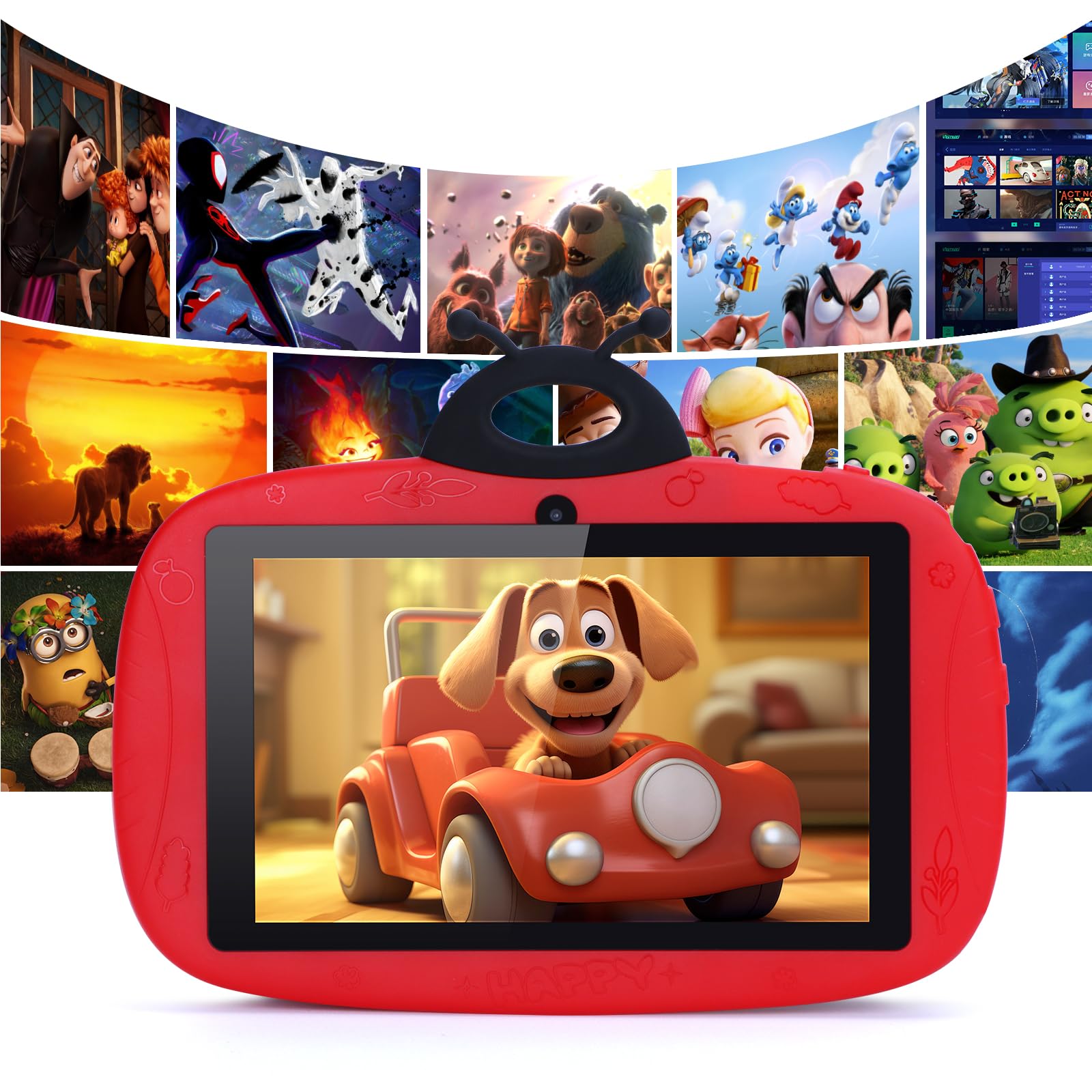 C idea CM77 7 Inch Kids Tablet - Educational Android Tablet with Parental Controls, Shockproof Case & Preloaded Learning Apps - Perfect for Homeschooling, Travel & Early Childhood Development (Red)