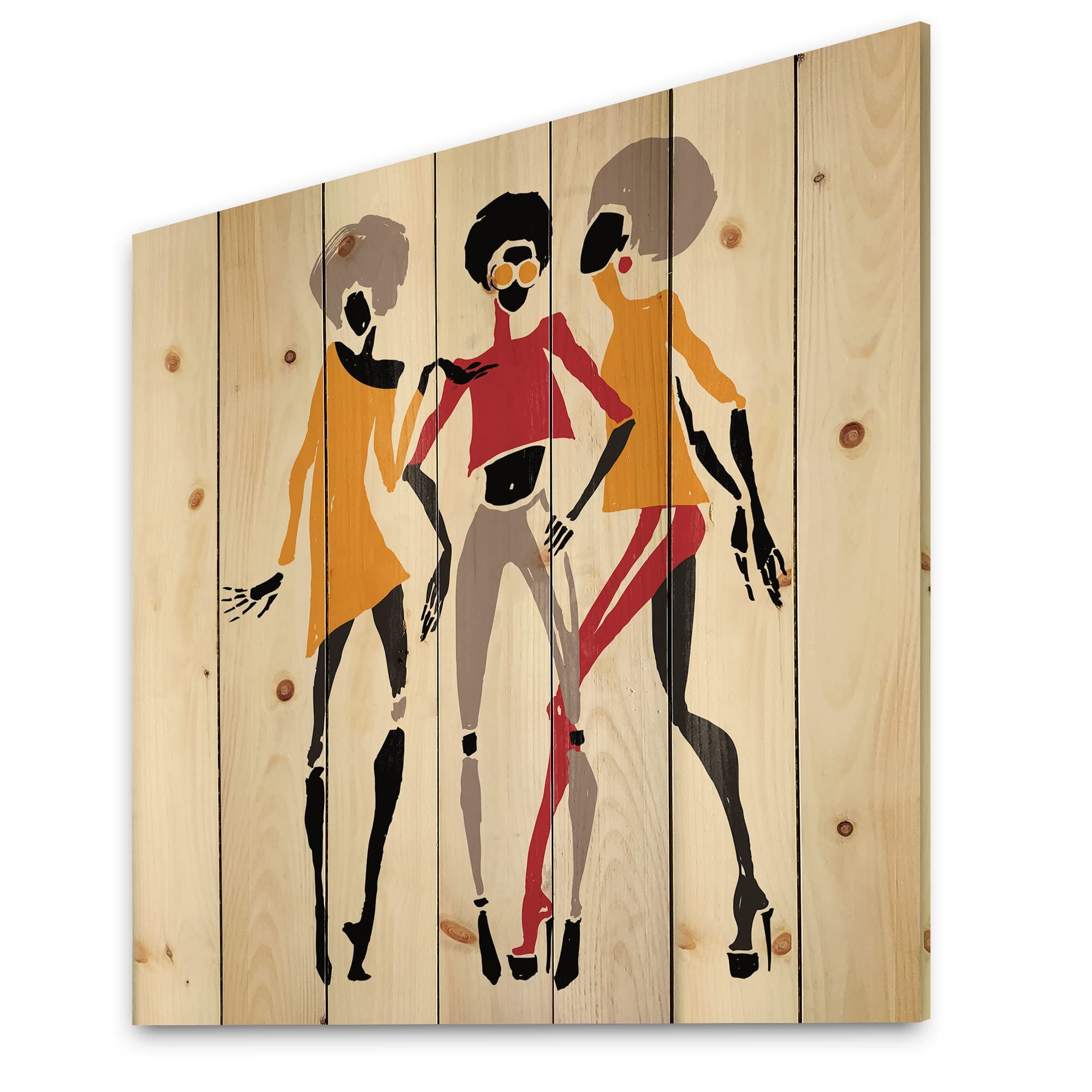 African American Women Silhouettes Wall Art - Modern Wood Wall Decor for Living Room, Yellow Contemporary Wood Panels, Large People Art Printed on Natural Pine - Perfect for Home & Office Decor