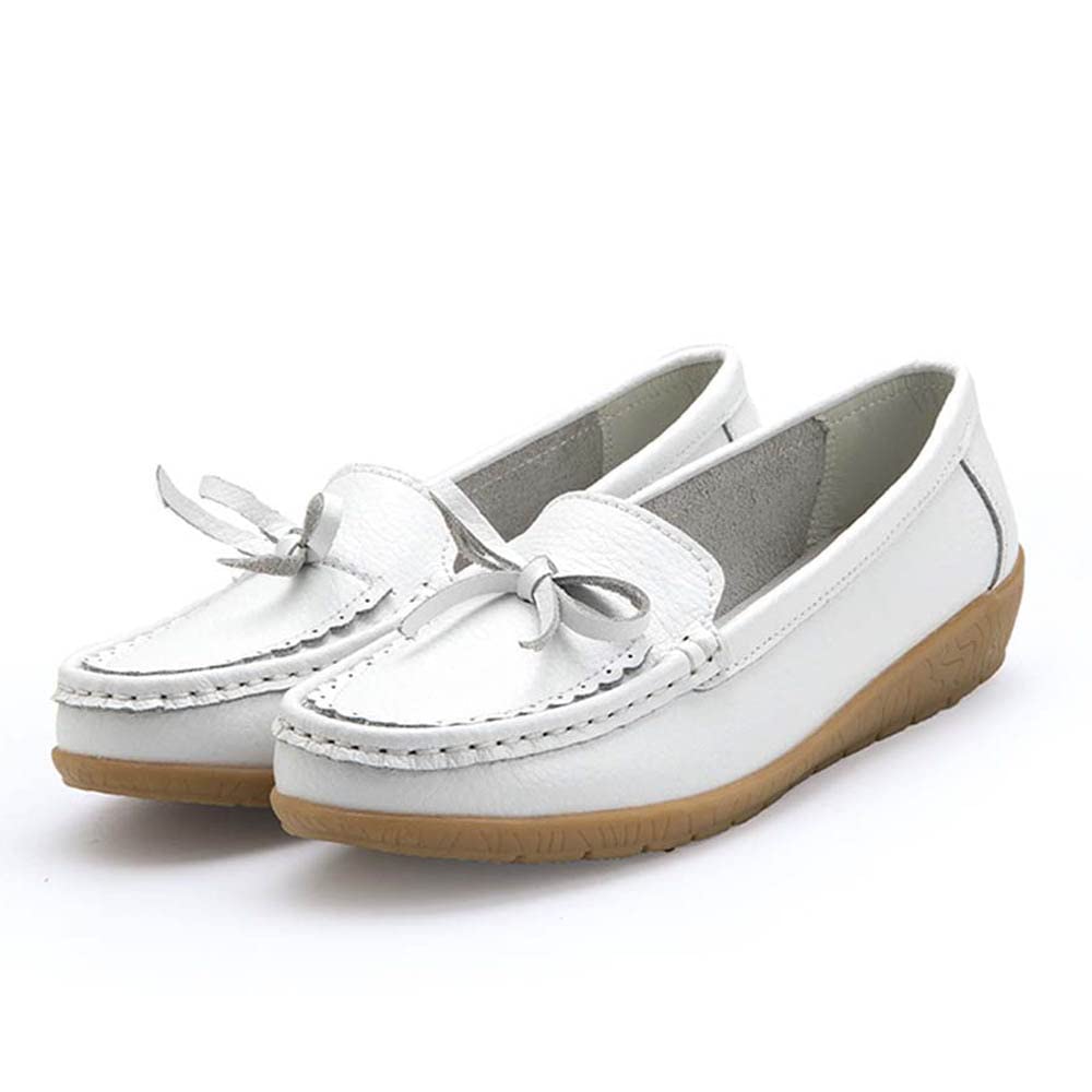 HESBITEUL Women's Casual Penny Loafers - Slip On Driving Moccasins with Bowknot - Comfortable Flat Boat Shoes for Walking, Work & Everyday Wear