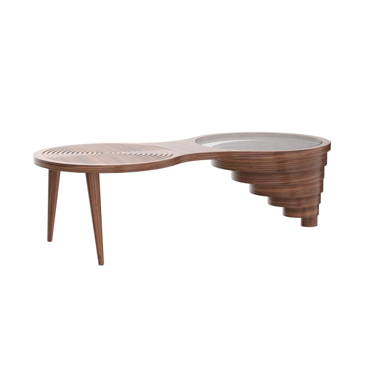 Natural Walnut Veneer Coffee Table for Living Room - Rustic Center Table with Glass Top - Modern Mesa De Centro para Sala - Perfect for Relaxing, Entertaining & Home Decor