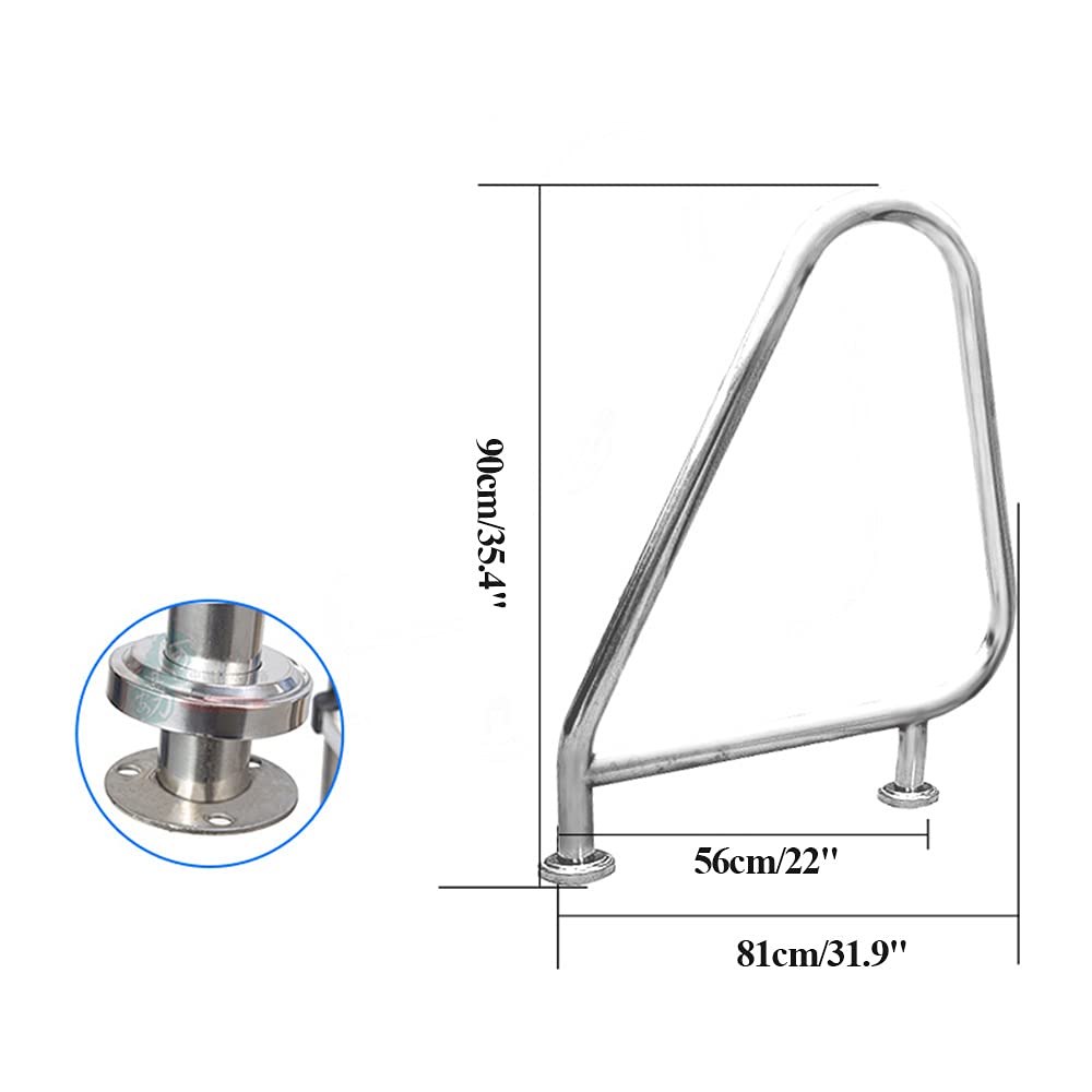 Stainless Steel Swimming Pool Handrails - Curved Pool Stair Handrail with Quick Installation Support Plates for Inground Pools (81×90cm) - Perfect for Pool Safety & Easy Entry/Exit