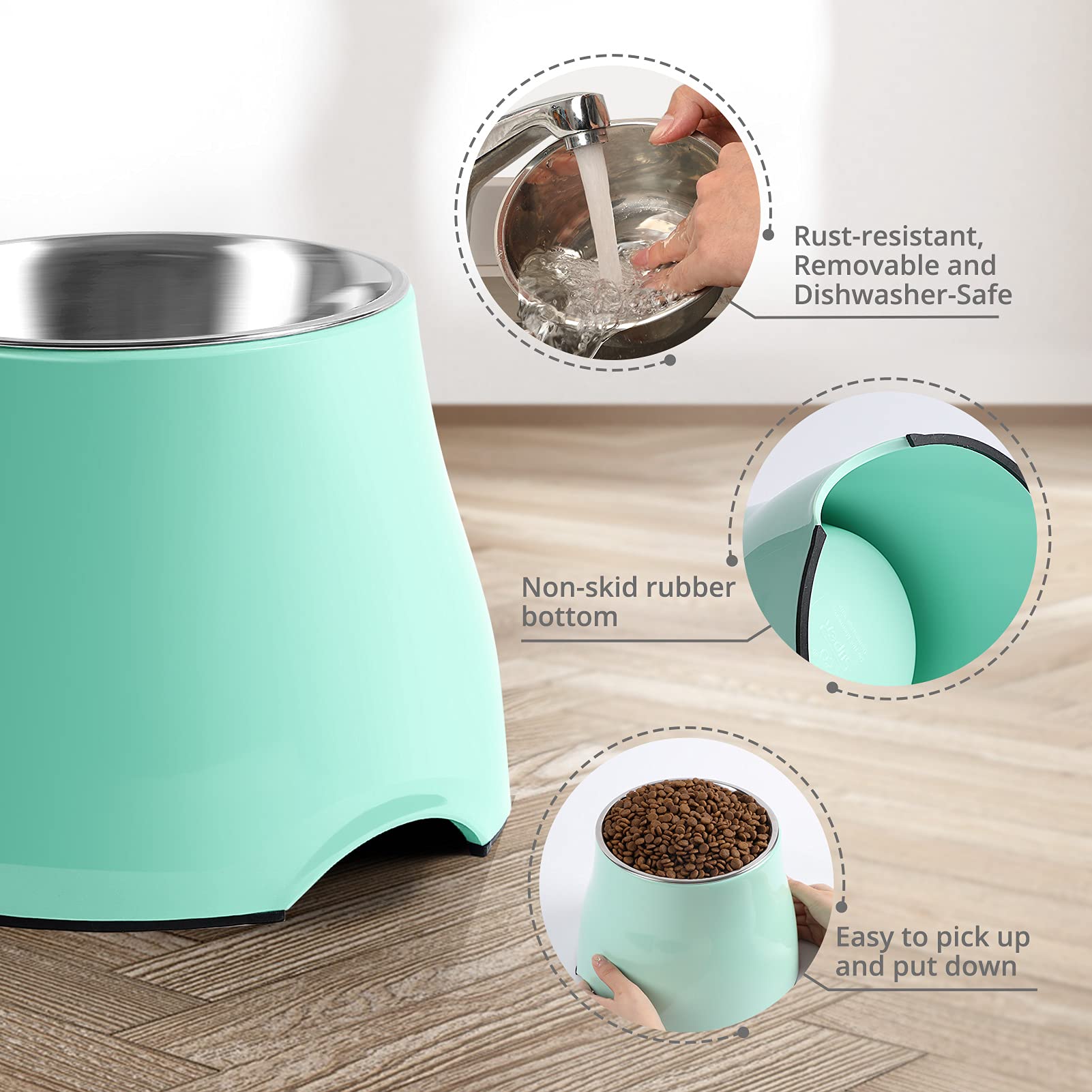 Yoken Elevated Dog Bowls - Non-Slip Stainless Steel Raised Dog Food Bowls for Small & Medium Dogs - Prevents Neck Strain & Improves Digestion - Perfect for Home, Kitchen or Outdoor Use