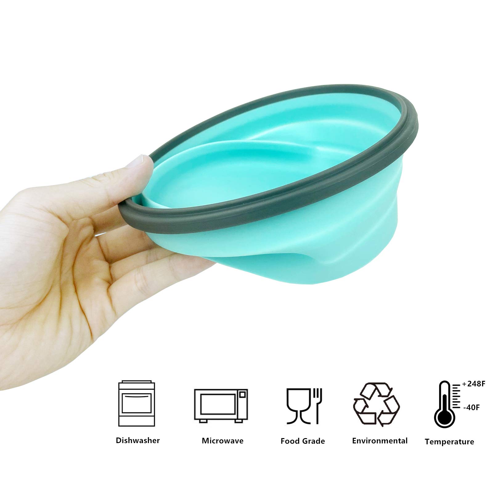 CCyanzi 1200ml Collapsible Silicone Camping Bowl with Lid - Foldable Stainless Steel Fork & Spoon Included - Microwave, Fridge & Dishwasher Safe - Perfect for Camping, Hiking, Picnics, RV Trips & Outdoor Adventures