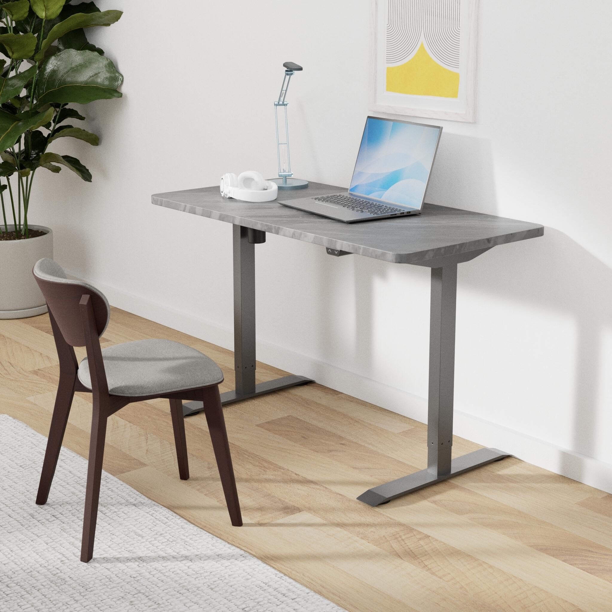 FLEXISPOT EN1 48 x 24 Inches Electric Standing Desk - Height Adjustable, Silver Frame & Marble Grey Top (2 Packages) | Perfect for Home Office, Gaming Setup & Workspace Ergonomics