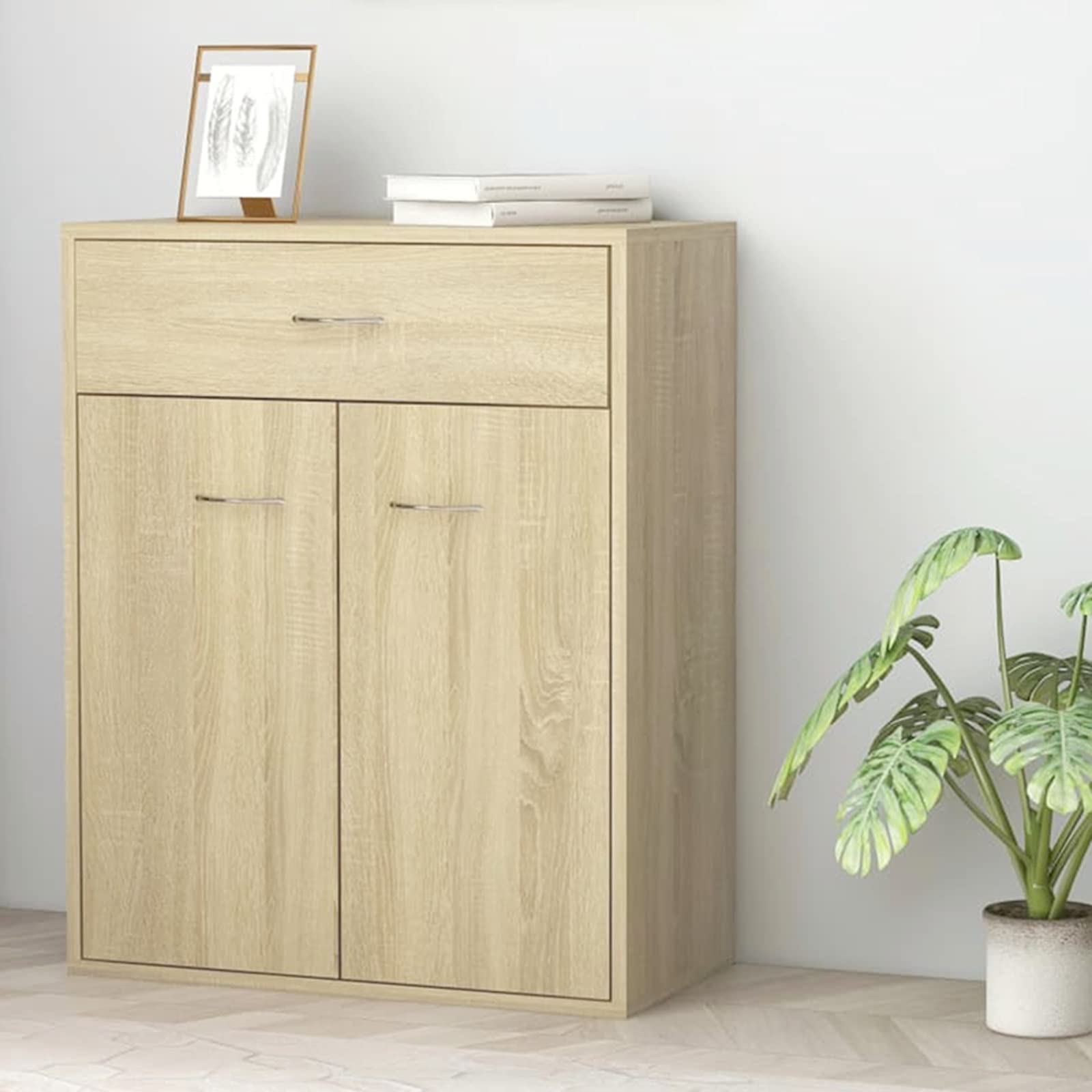 Free-Standing Floor Storage Cabinet with 2 Doors & Drawer - Sideboard Organizer for Bedroom, Living Room, Kitchen - Sonoma Oak Finish | Perfect for Home Office, Entryway & Small Space Storage Solutions