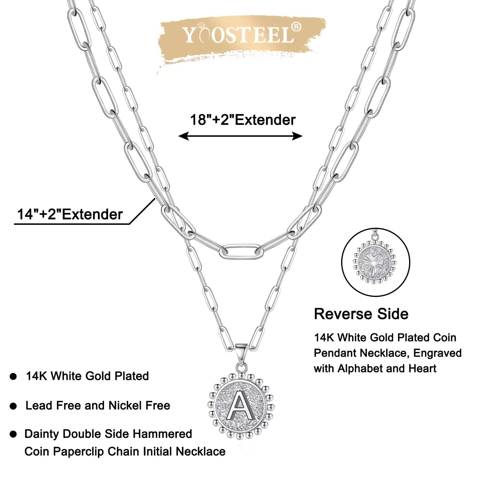 Yoosteel 14K Gold Plated Initial Necklace for Women - Personalized Dainty Paperclip Link Chain Layering Necklace | Easter Basket Stuffers, Birthday Gifts, Anniversary Present | Perfect for Layering, Everyday Wear & Special Occasions
