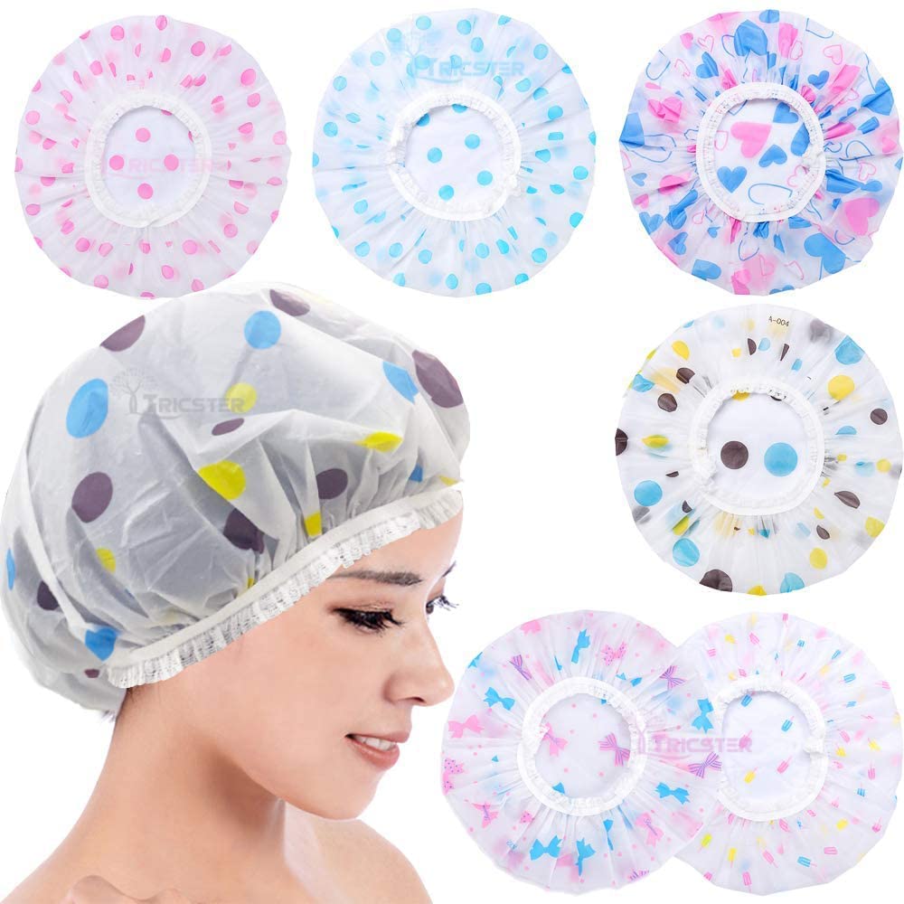 APOEM Reusable Waterproof Shower Caps for Women - Set of 3 Elastic EVA Free-Size Bath Caps for Home, Spa & Salon Use - Perfect for Hair Treatments, Swimming & Travel