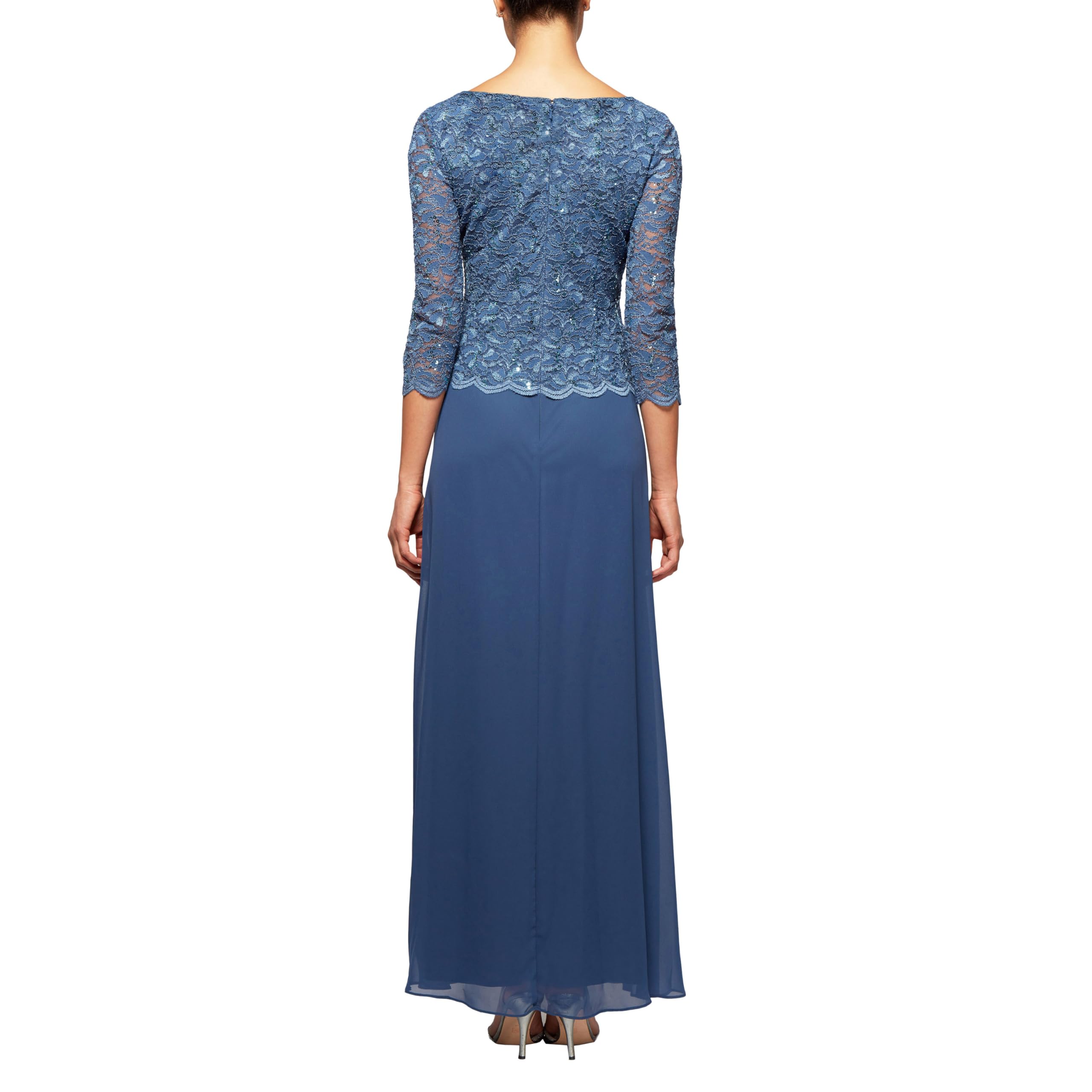 Alex Evenings Women's Elegant 3/4 Sleeve Stretch Lace Mock Wrap Gown - Perfect for Weddings, Cocktail Parties & Formal Events