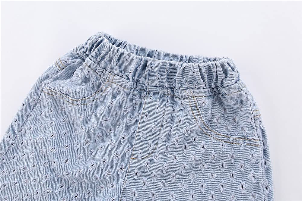 **Mud Kingdom Girls' Ripped Bermuda Jean Shorts with Eyelet Details | Trendy Distressed Denim Shorts for Toddlers & Kids | Perfect for Summer, Playdates & Casual Outings**