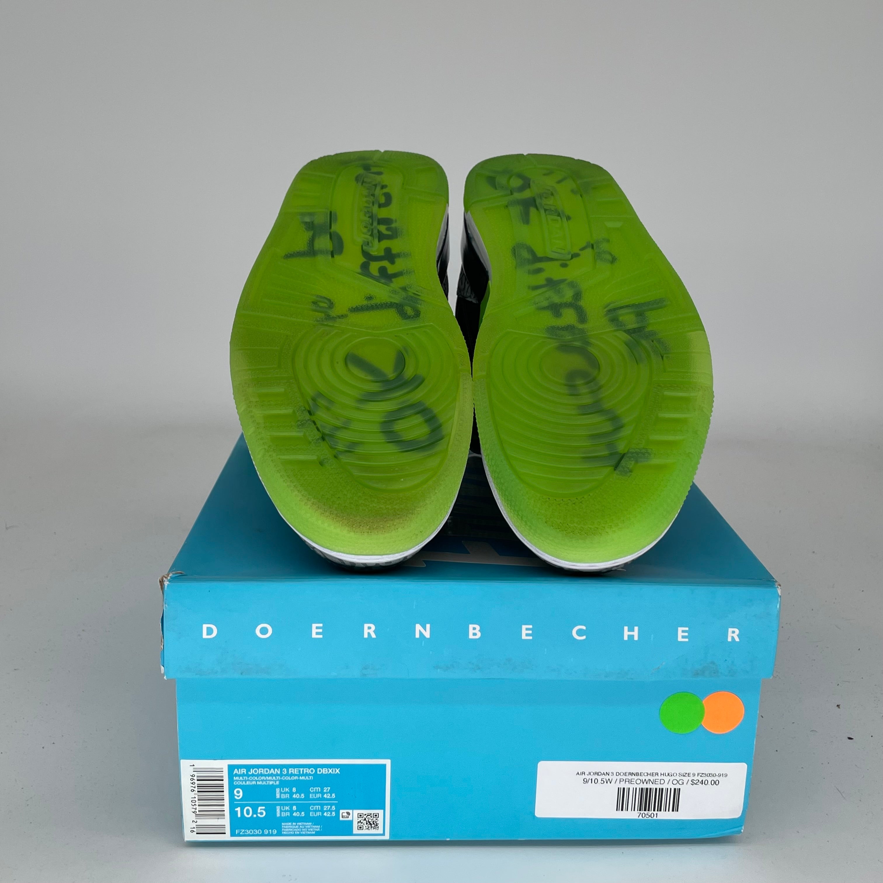 Original Air Jordan 3 Doernbecher Hugo Size 9 Men's Basketball Shoes FZ3030-919 - Retro Sneakers for Streetwear & Basketball Enthusiasts