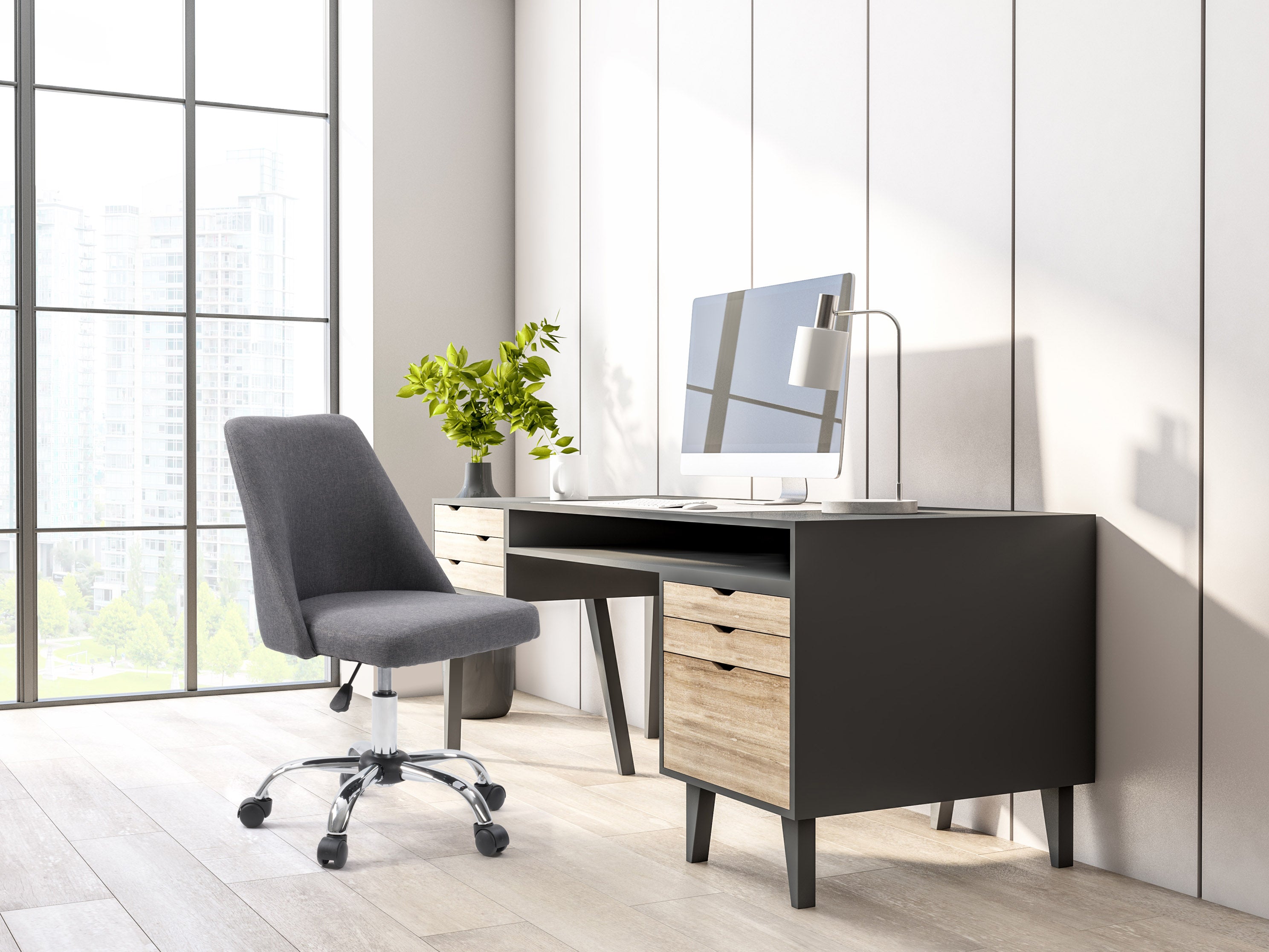 Ergonomic Dark Grey Armless Office Chair - Comfortable Back Support for Home & Workspace - Perfect for Small Spaces, Minimalist Desks & Modern Interiors