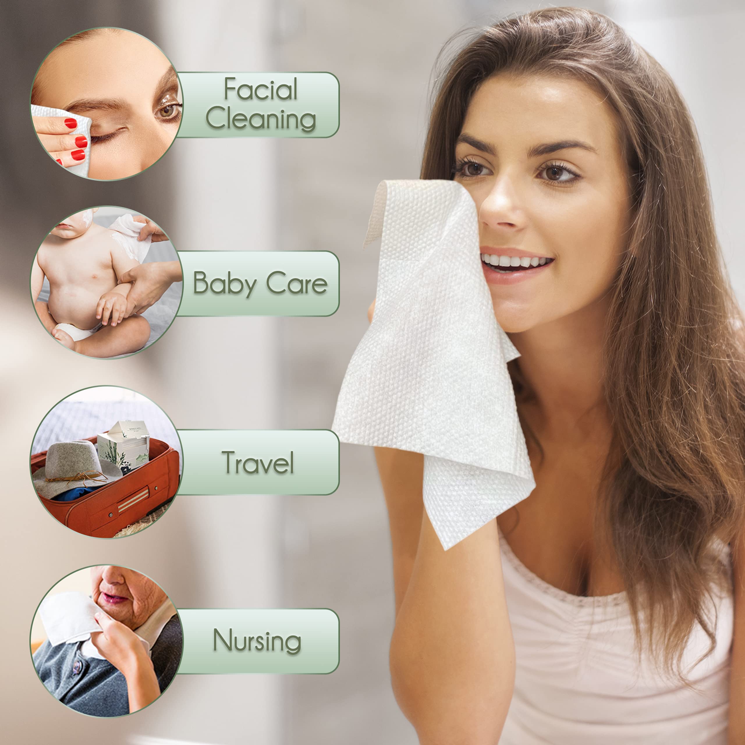 Biodegradable Bamboo Rayon Disposable Face Towels - 240 Count (4 Boxes) Extra Thick & Soft Facial Wipes for Sensitive Skin | Makeup Remover, Cleansing, Spa & Travel Use