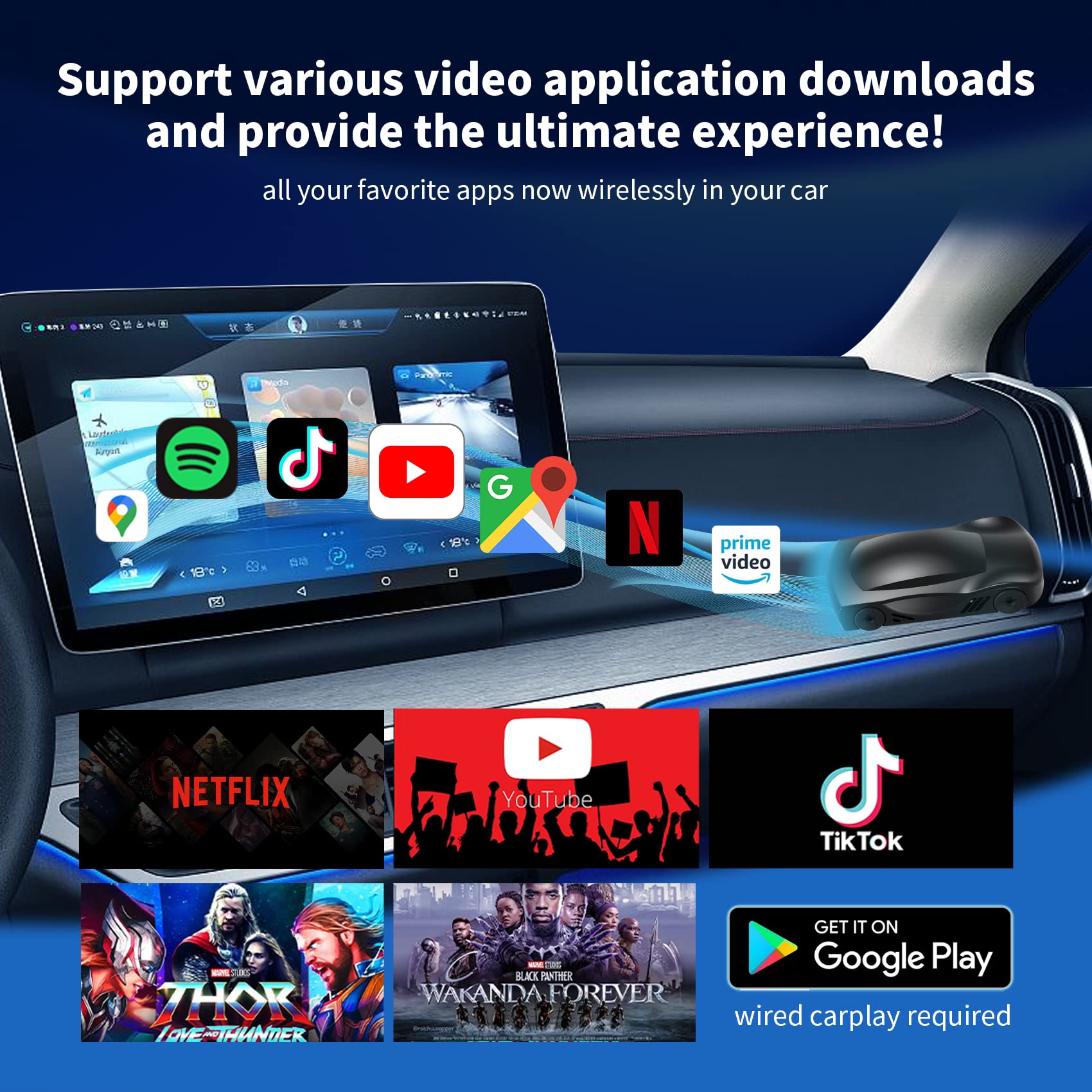 Wireless CarPlay AI Box Adapter for Android 11.0 - QCM2290 Quad-Core 64-bit ARM Cortex-A53 2.0GHz Processor, 2GB RAM + 16GB Storage - Wireless Android Auto & Apple CarPlay - Watch YouTube/Netflix in Car - Perfect for Long Road Trips & Commuting