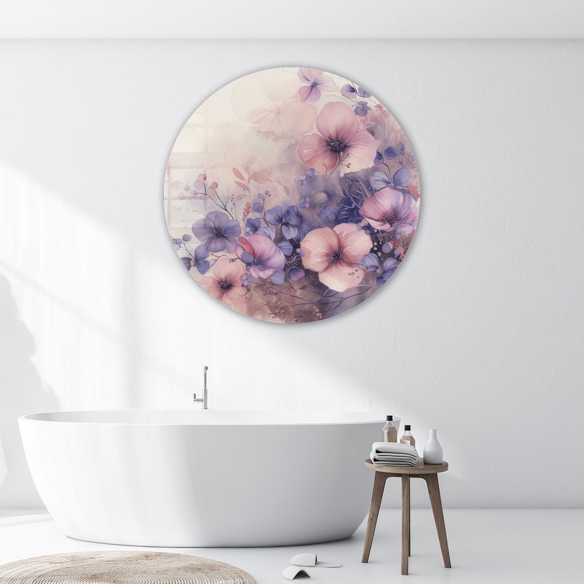 Whispers of Bloom Round Glass Wall Art - Elegant Home Decor for Living Room, Bedroom & Office