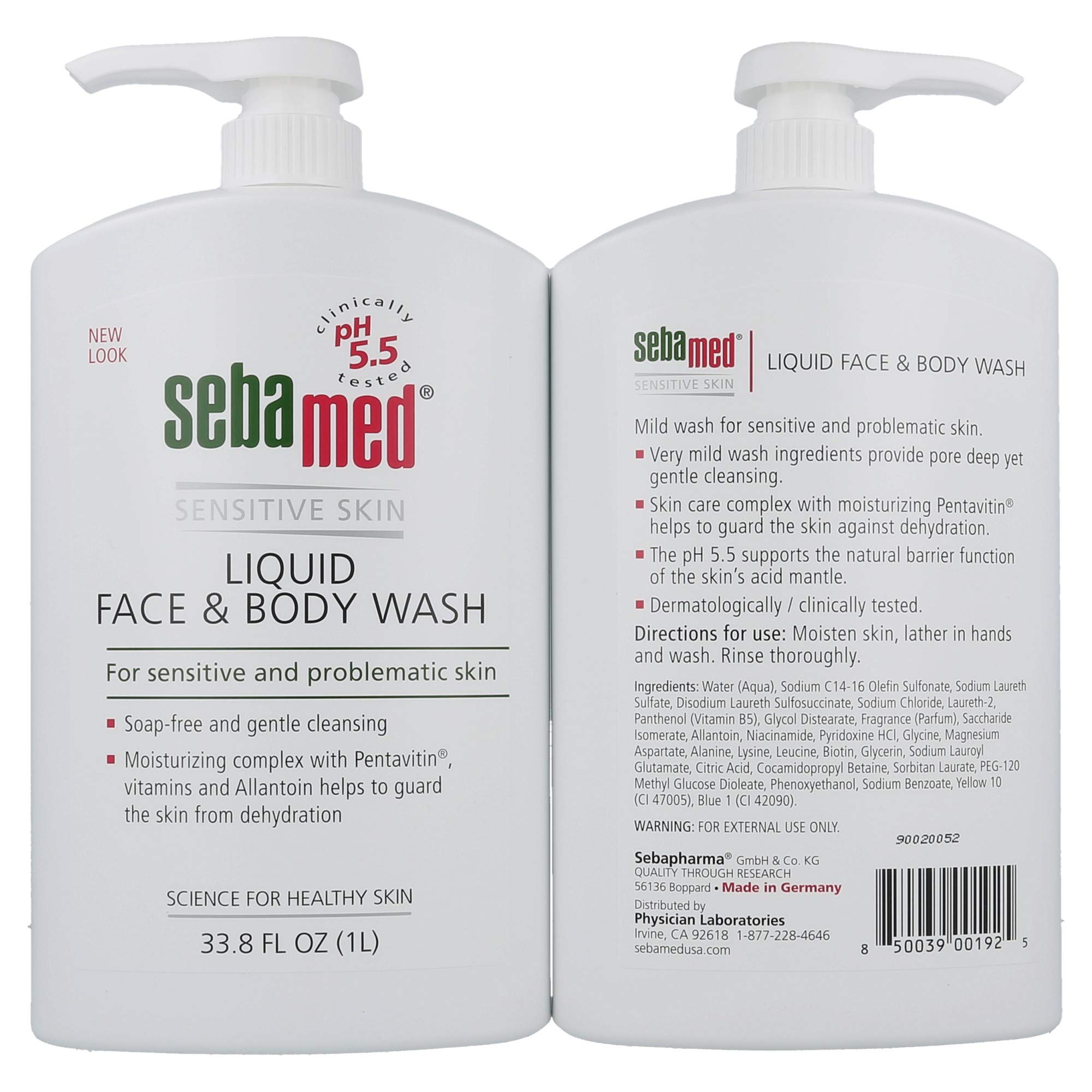 SEBAMED Liquid Face and Body Wash for Sensitive Skin - 33.8 Fl Oz (Pack of 2) | pH 5.5 Balanced Gentle Cleanser | Daily Shower & Bath Use for Adults & Babies