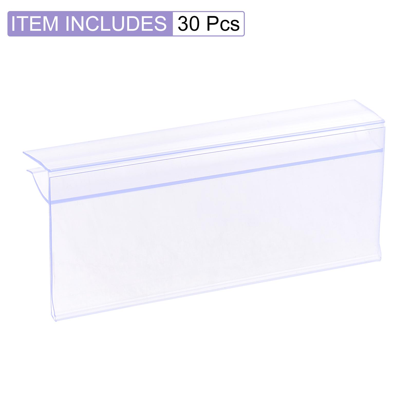 Meccanixity Clear Plastic Label Holder 100x42mm for 4-8mm Glass Shelves - Pack of 30 | Perfect for Retail Stores, Pantry Organization & Product Labeling