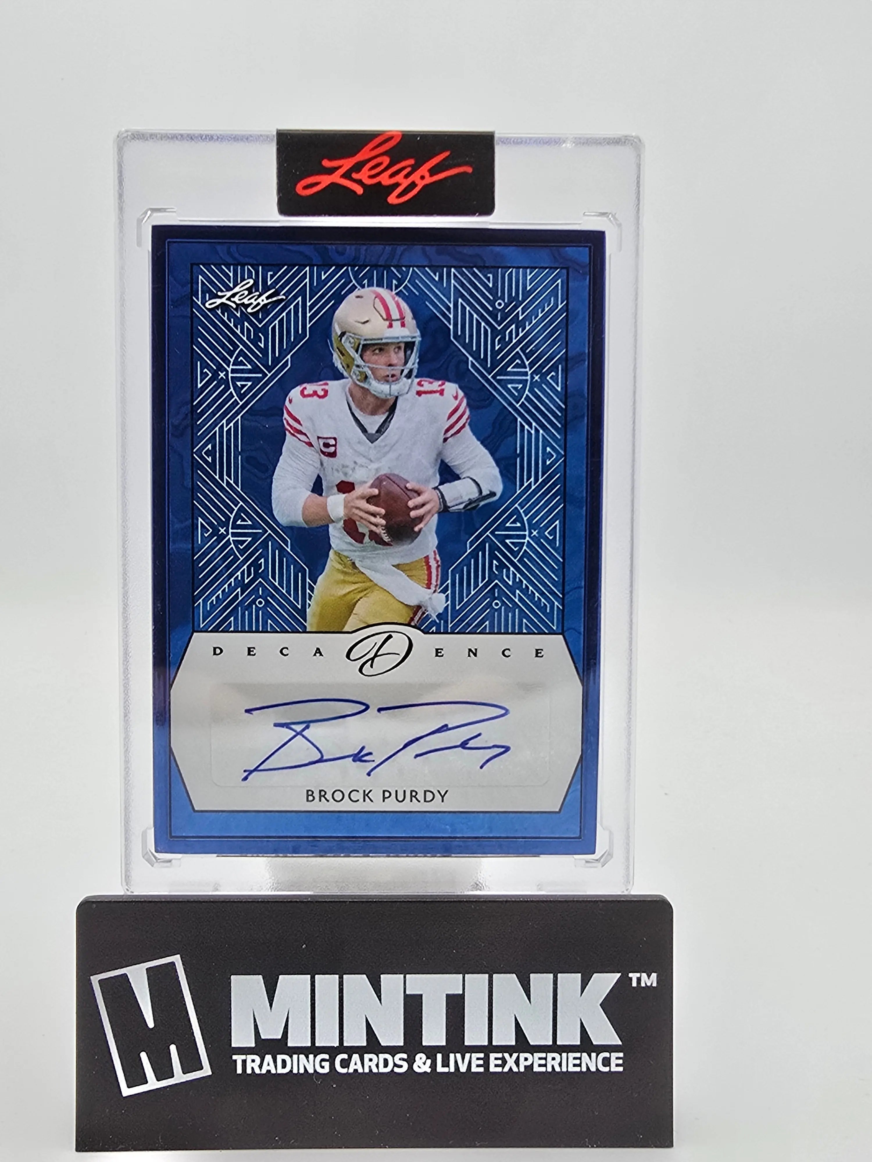 2024 Leaf Decadence Football Brock Purdy Sapphire Blue Frame Autograph 1/4 #BA BP1 - Rare Collectible Sports Card for NFL Fans & Memorabilia Collectors - Perfect for Display, Investment, and Gifting