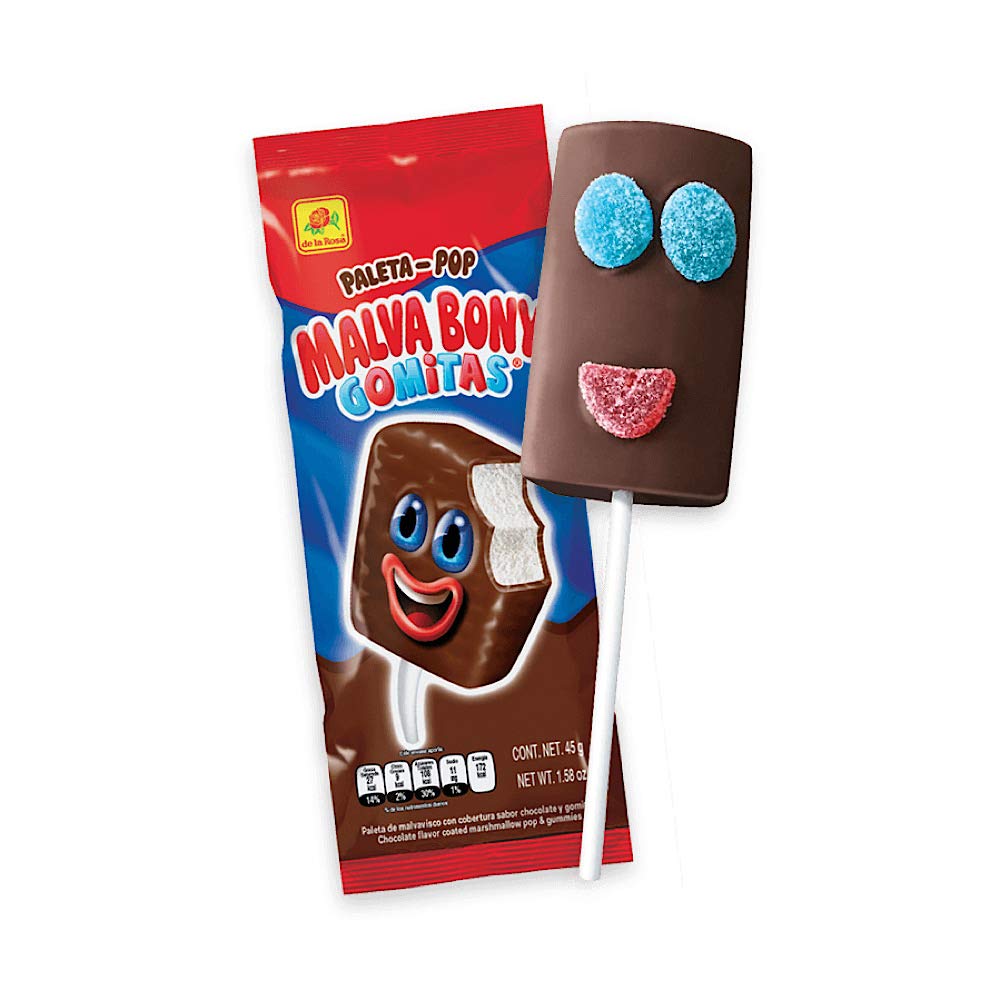 De La Rosa Malvabony Gomitas Marshmallow with Chocolate Pop - 10 Pack - Mexican Candy Treats for Parties, Gifts & Snacking
