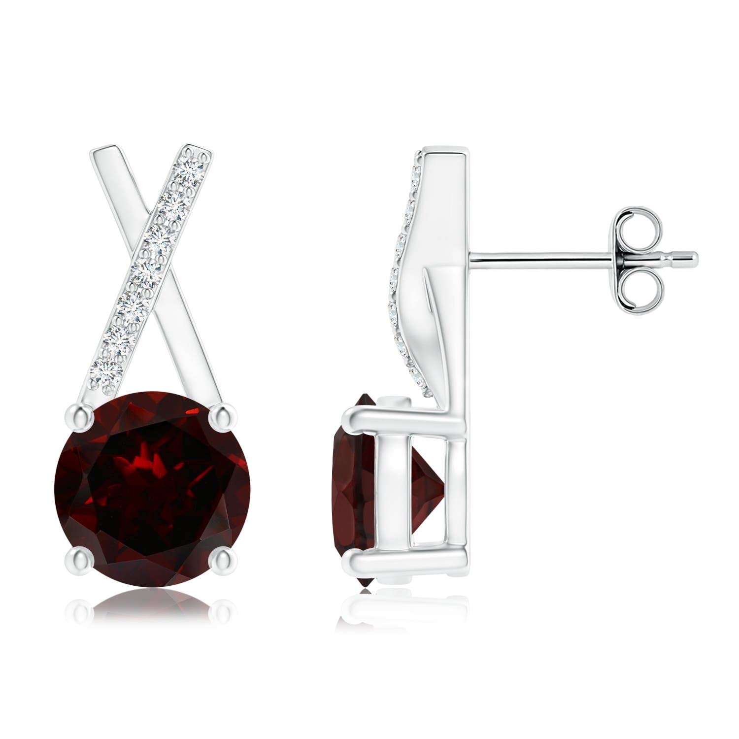Natural Garnet and Diamond XO Stud Earrings in Sterling Silver/14K Solid Gold/Platinum | January Birthstone Jewelry for Women, Birthday Gift, Engagement Ring, Anniversary Present, Wedding Jewelry | Perfect for Everyday Wear, Date Nights & Special Occasions