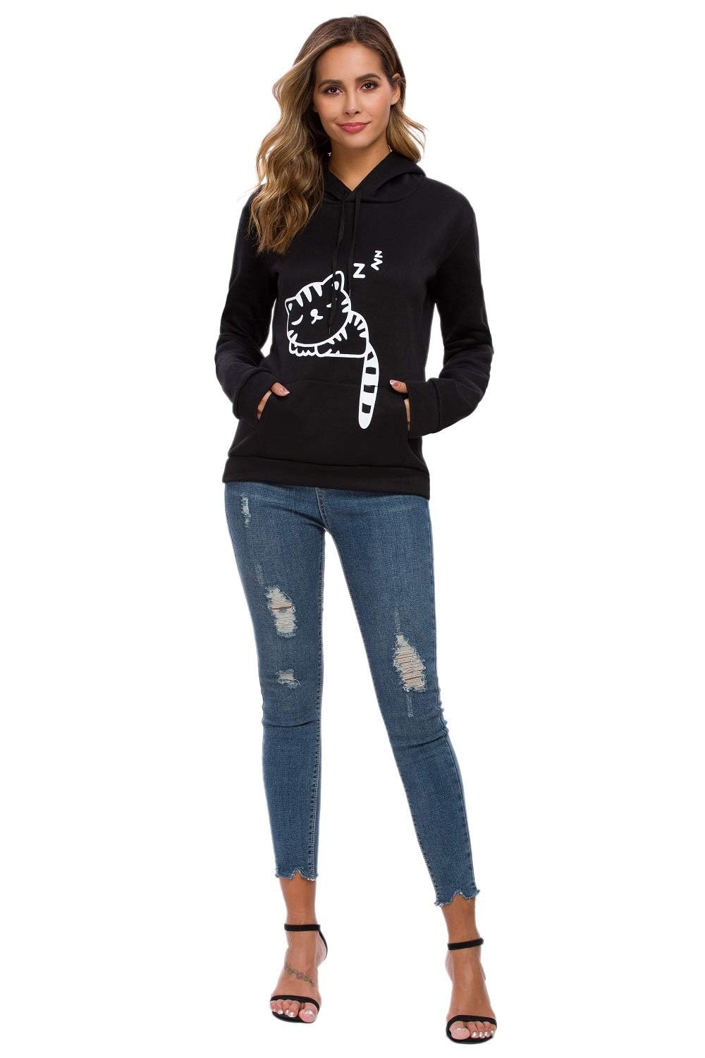 RGOSME Women's Cute Cat Ear Hoodie Sweatshirt - Soft Pullover with Cat Print for Teens & Girls | Perfect for Sleeping, Lounging & Casual Wear