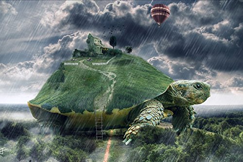 Fantasy Tortoise Animal Sheep Turtle Island Houses Silk Fabric Poster Print - A1222-49 | Unique Home Wall Decor for Living Room, Bedroom & Office