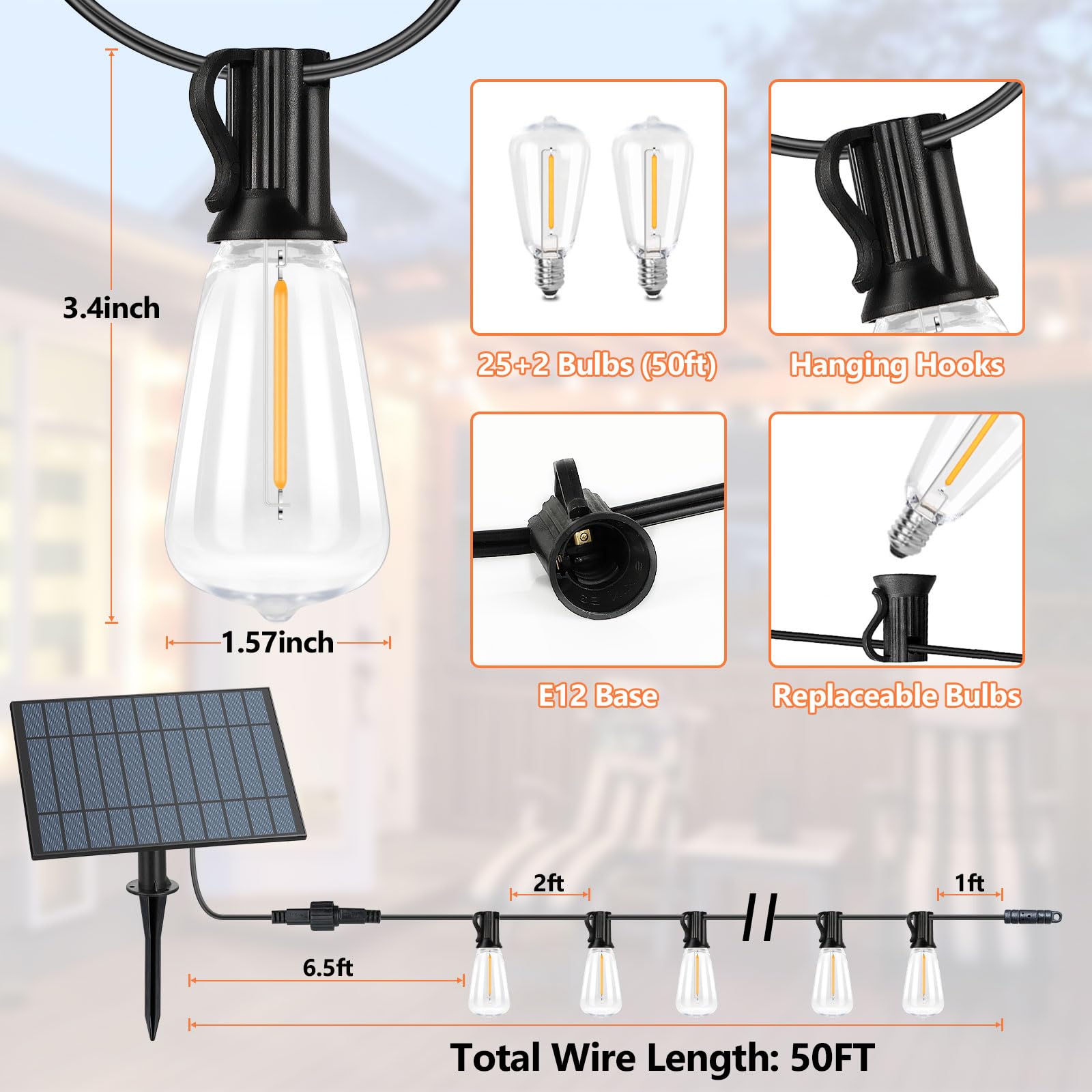 Solar String Lights 50FT - Waterproof Outdoor Lights for Patio, Wedding & Christmas Decor