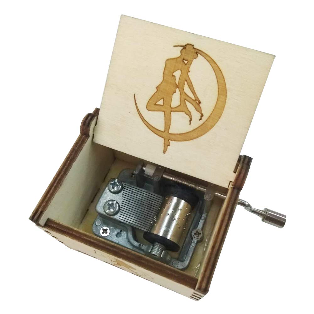 Hand-Cranked Sailor Moon Music Box - Wooden Carved Mini Musical Box Plays Moonlight Densetsu - Perfect for Anime Collectors & Gift Giving
