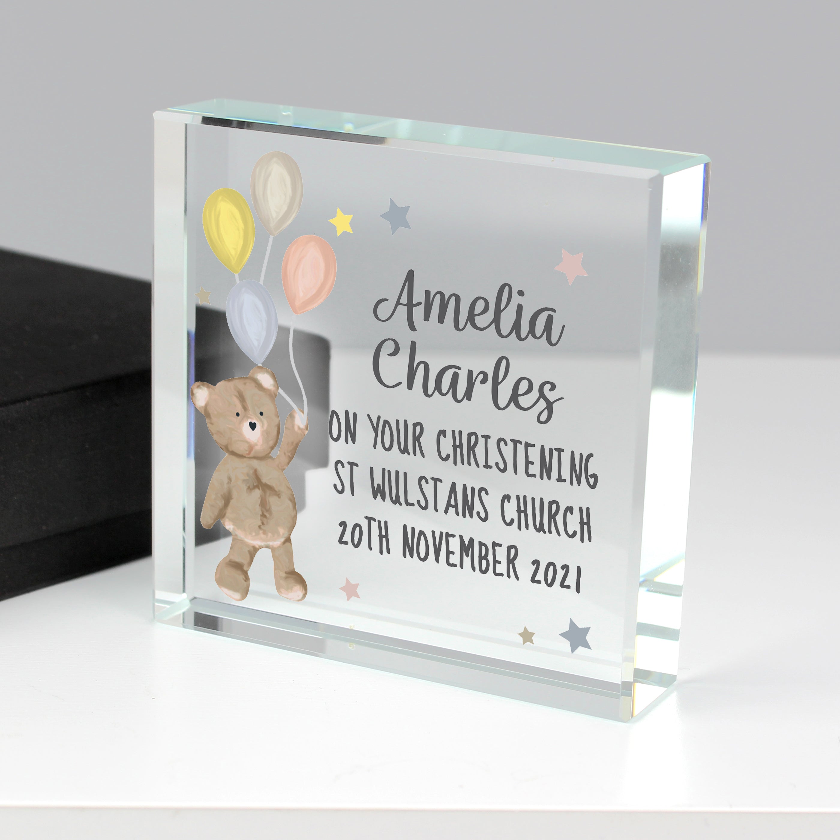 Personalized Teddy Bear with Balloons - Large Crystal Keepsake Gift for Birthdays, Anniversaries & Special Occasions