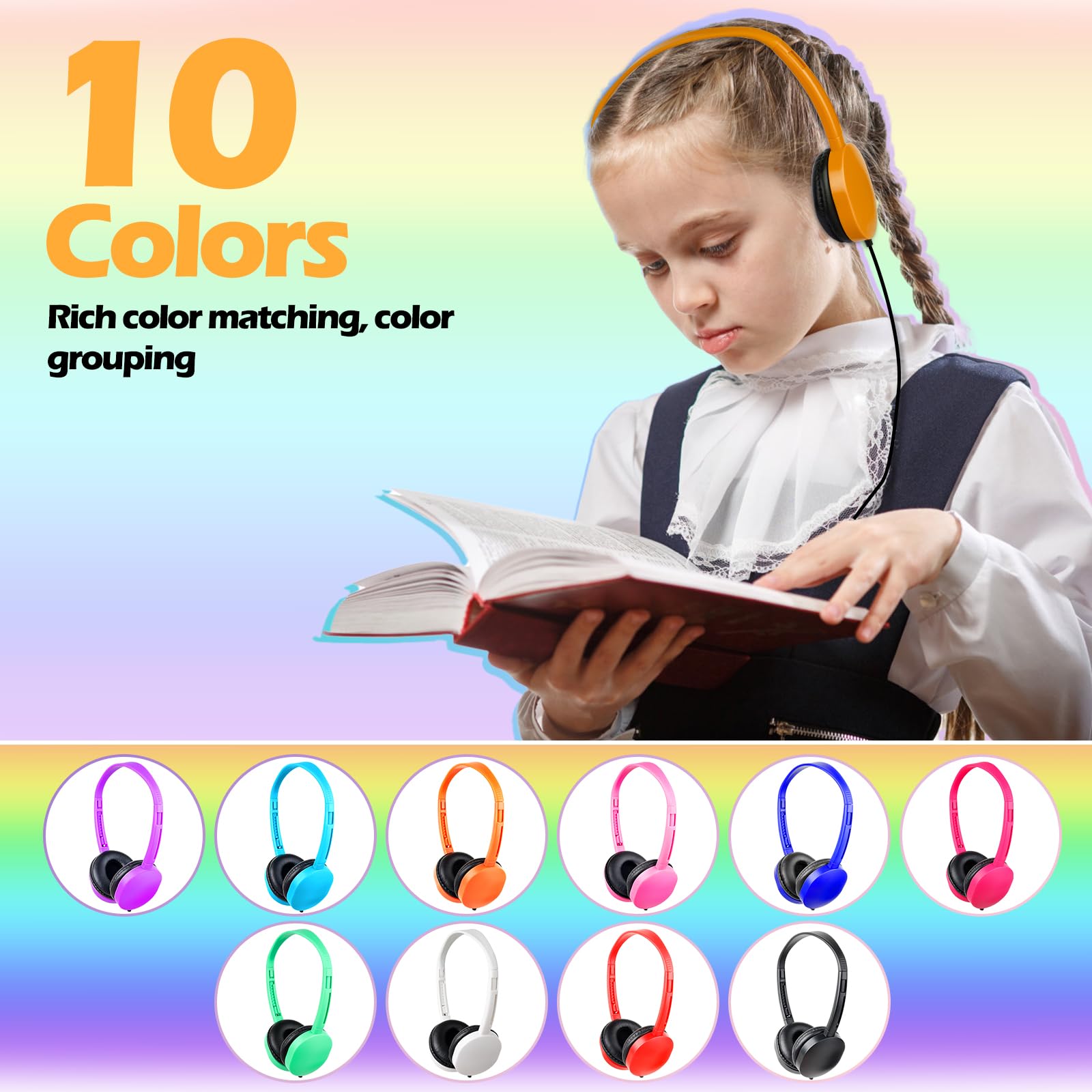 15 Pack Kids Headphones Bulk - Noise Reducing Classroom Headphones for Students, Toddlers, Boys & Girls - Multi Color Wired Earphones for School, Online Learning & Computer Use