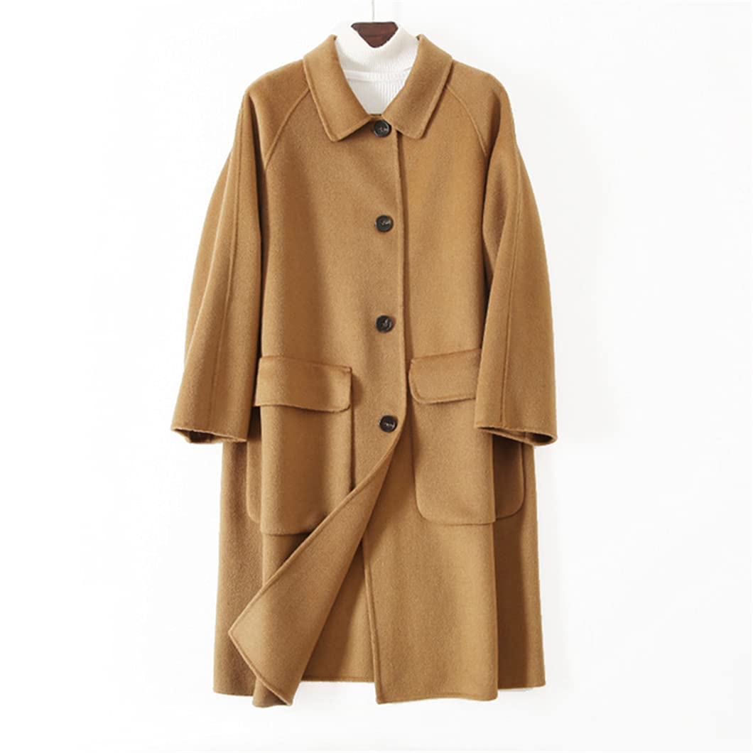 Women's Double-Sided Wool Coat - Solid Color Single Breasted Mid-Length Winter Coat with Pockets | Perfect for Office, Dating & Fall/Winter Fashion