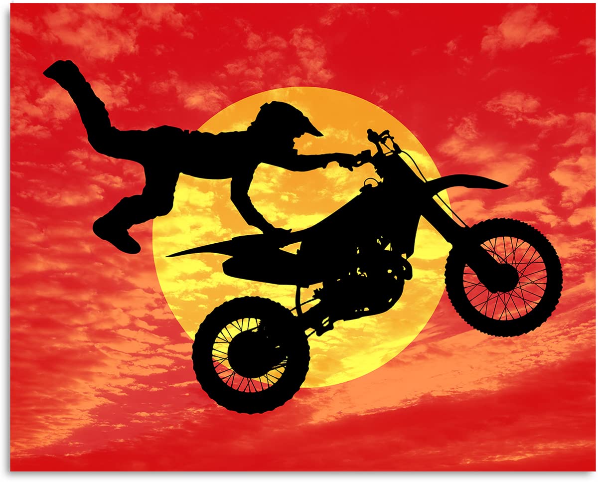 Motocross Wall Art for Teen Boys Bedroom - Ready to Hang 40x32 Canvas - Dirt Bike Room Decor & Motorcycle Home Accessories - Perfect for Sports Themed Bedroom Decorations