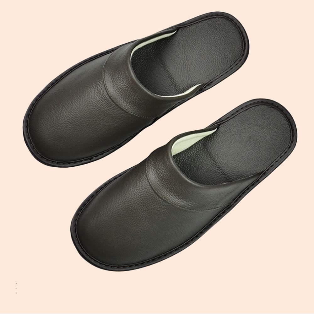 Premium Genuine Cowhide Slippers for Men & Women - Ultra Soft Indoor House Shoes with Non-Slip Sole - Cozy Winter Home Footwear for Couples (Brown, Size US 9/10) | Perfect for Lounging, Gift Giving & Cold Weather Comfort