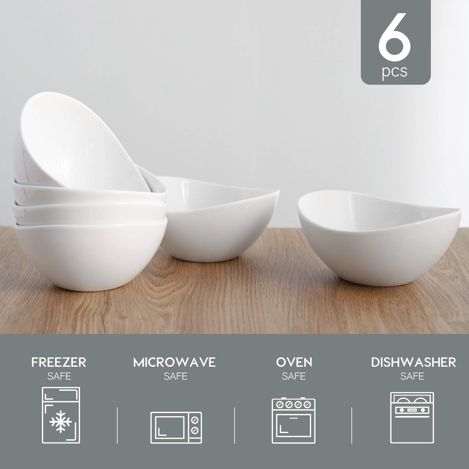 6-Pack White Porcelain Serving Bowls - 10 oz Small Dessert Dishes for Ice Cream, Snacks, Appetizers & Candy | Durable Ceramic Bowls, Dishwasher Safe | Perfect for Parties, Restaurants & Home Entertaining