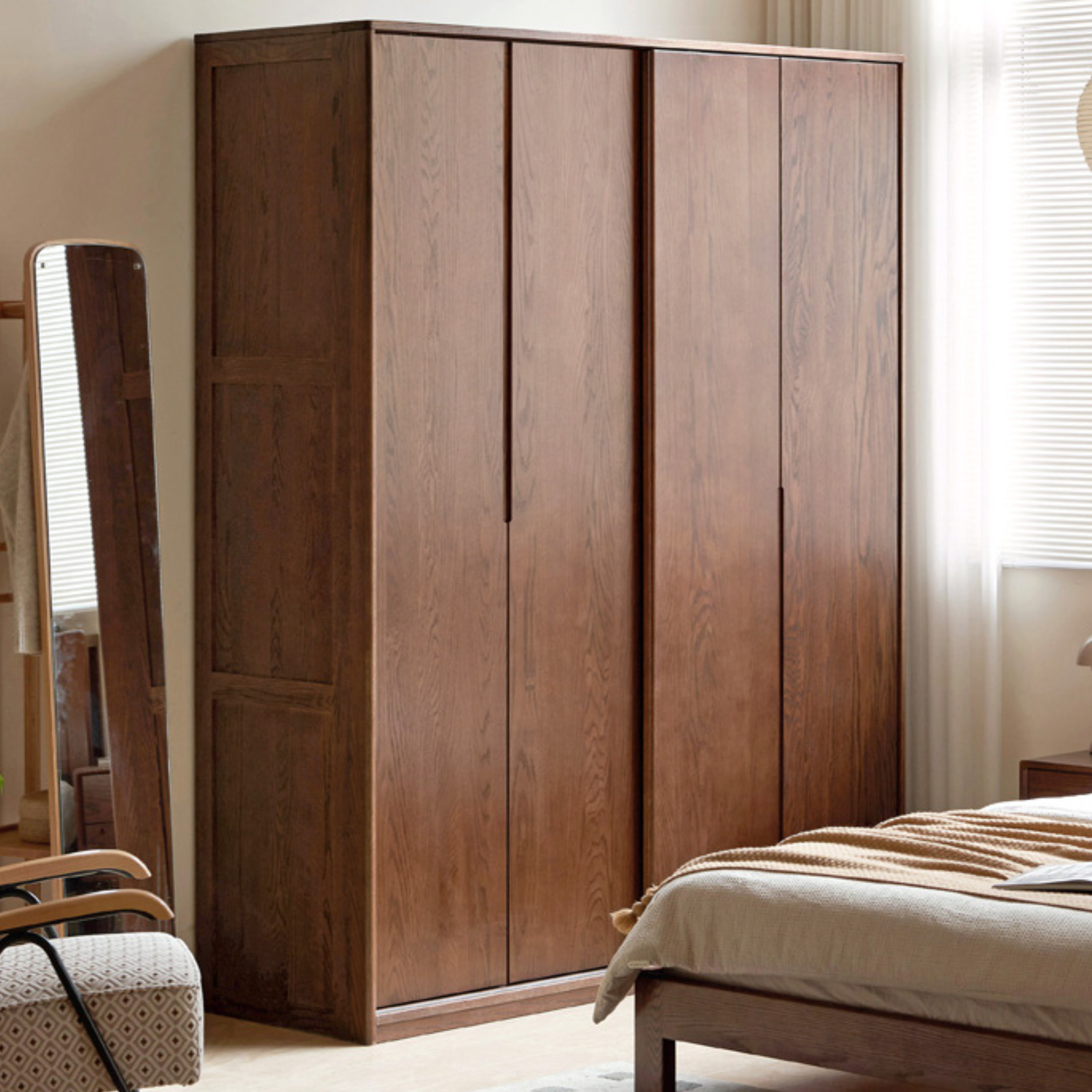 Solid Oak Wood Sliding Door Wardrobe Closet - Modern & Spacious Storage for Bedroom, Walk-In Closet, or Living Room Organization