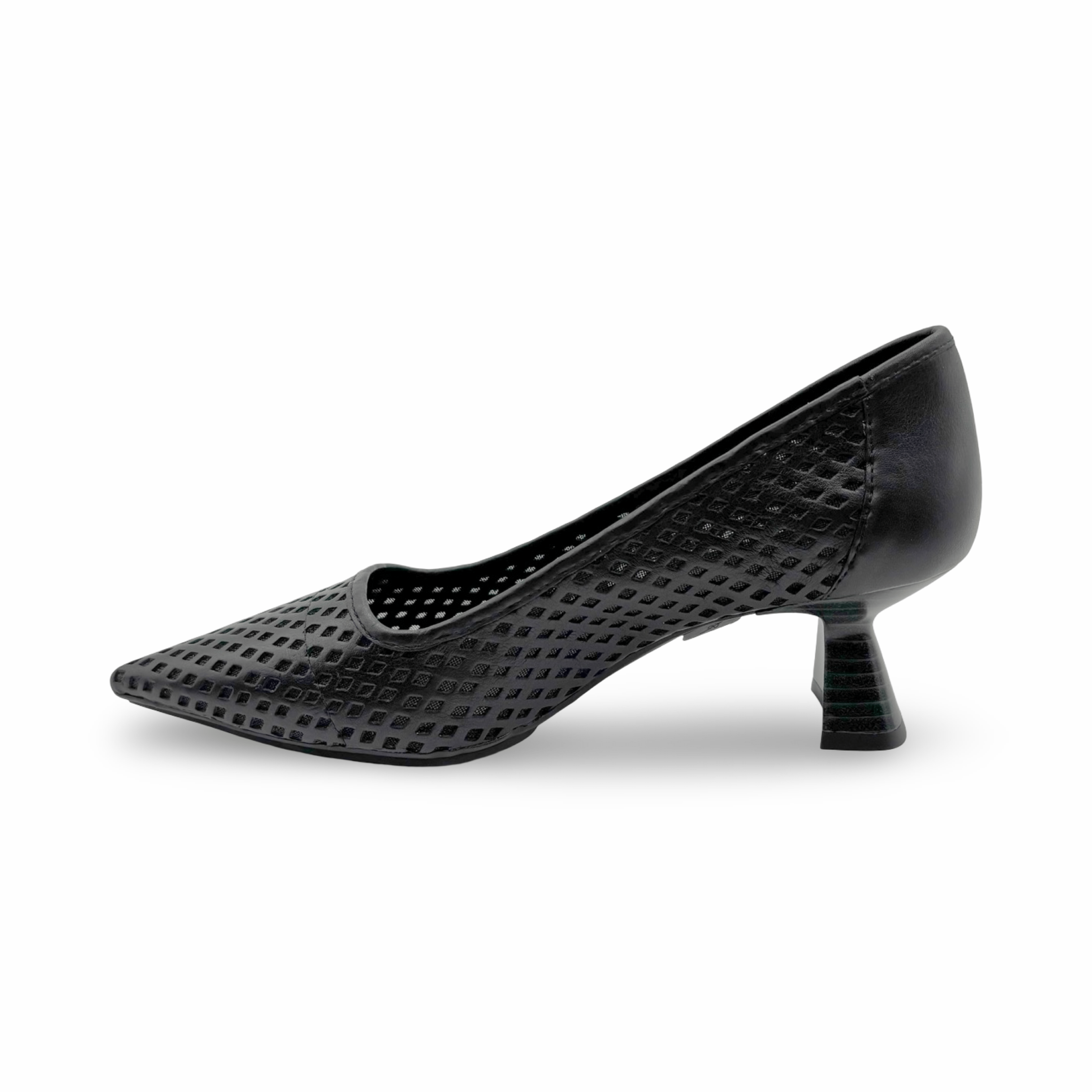 KAL5297 Women's Black Perforated Leather Pumps - Stylish & Comfortable High Heels for Work, Party & Evening Events