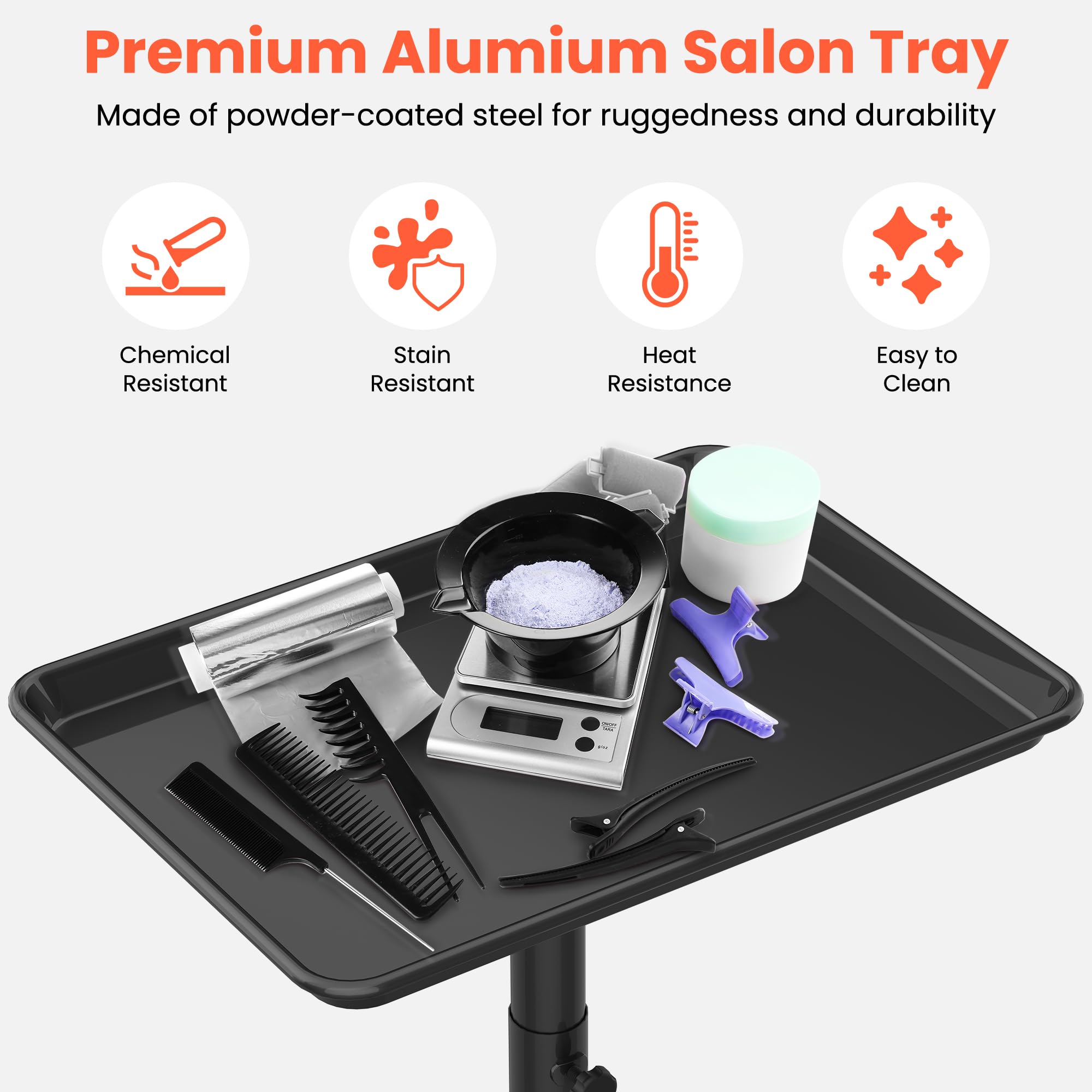 Premium Aluminum Salon Tray on Wheels - Adjustable Height Rolling Trolley for Hairstyling, Tattoo & Clinic Supplies | Mobile Storage Organizer for Salon Essentials, Beauty Tools & Medical Equipment | Ideal for Professional Stylists, Tattoo Artists & Healthcare Workers