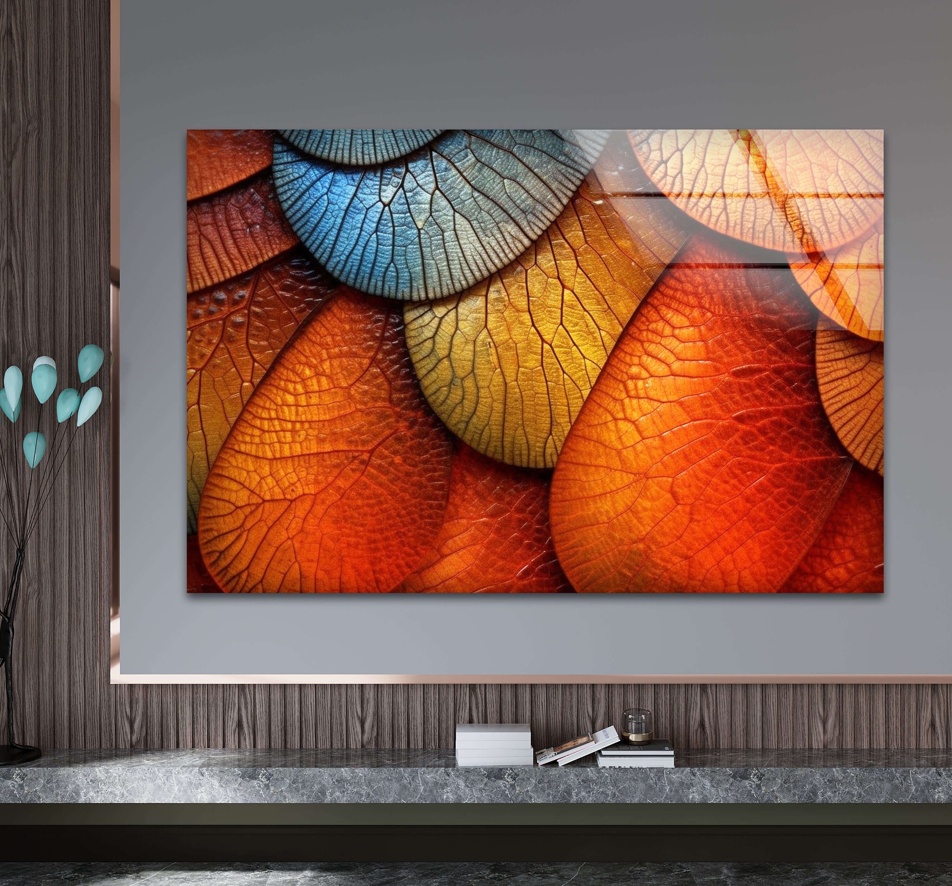 Vibrant Leaf Texture Wall Art - Abstract Nature Glass Print for Modern Home Decor | Perfect for Living Room, Bedroom & Office Spaces